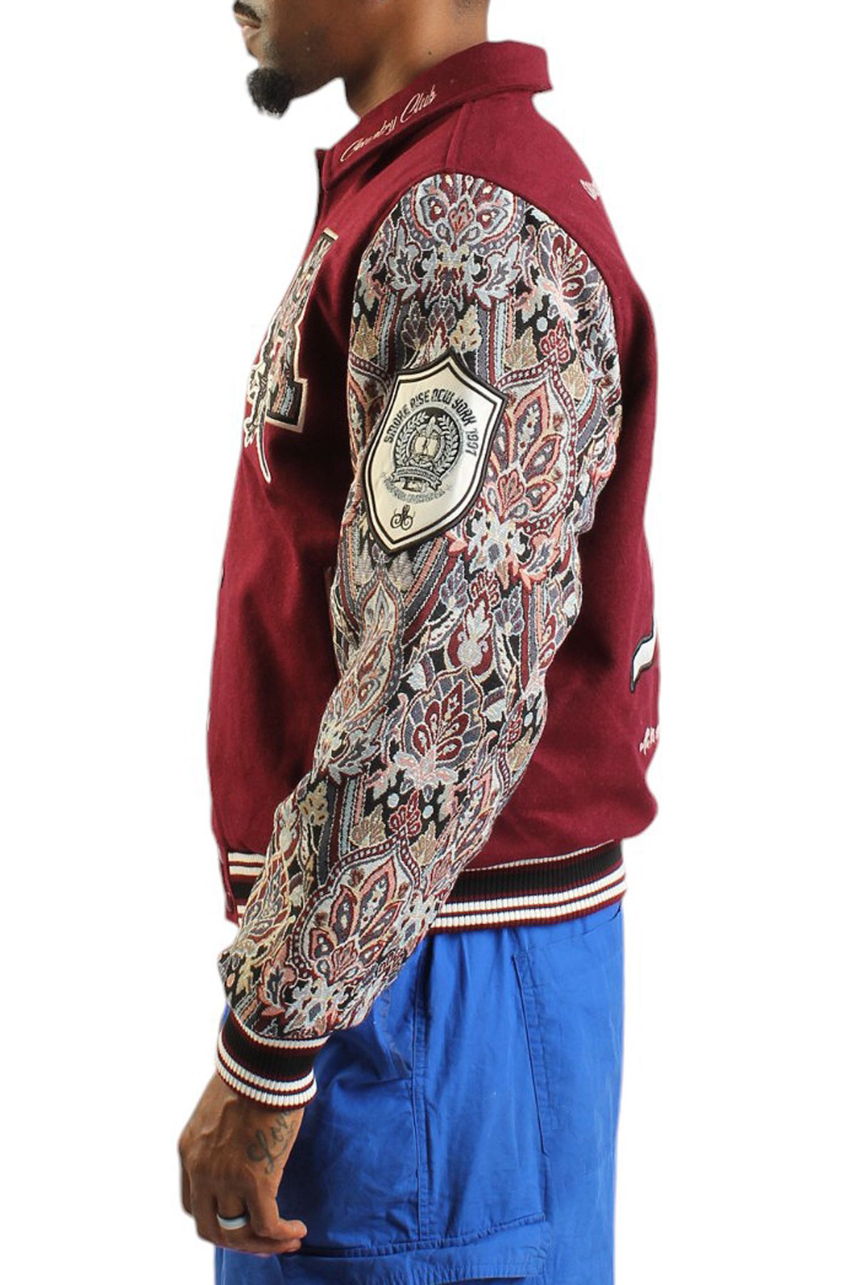 SMOKE RISE Tapestry Sleeve Jacket OH24695SK-WINE - Shiekh