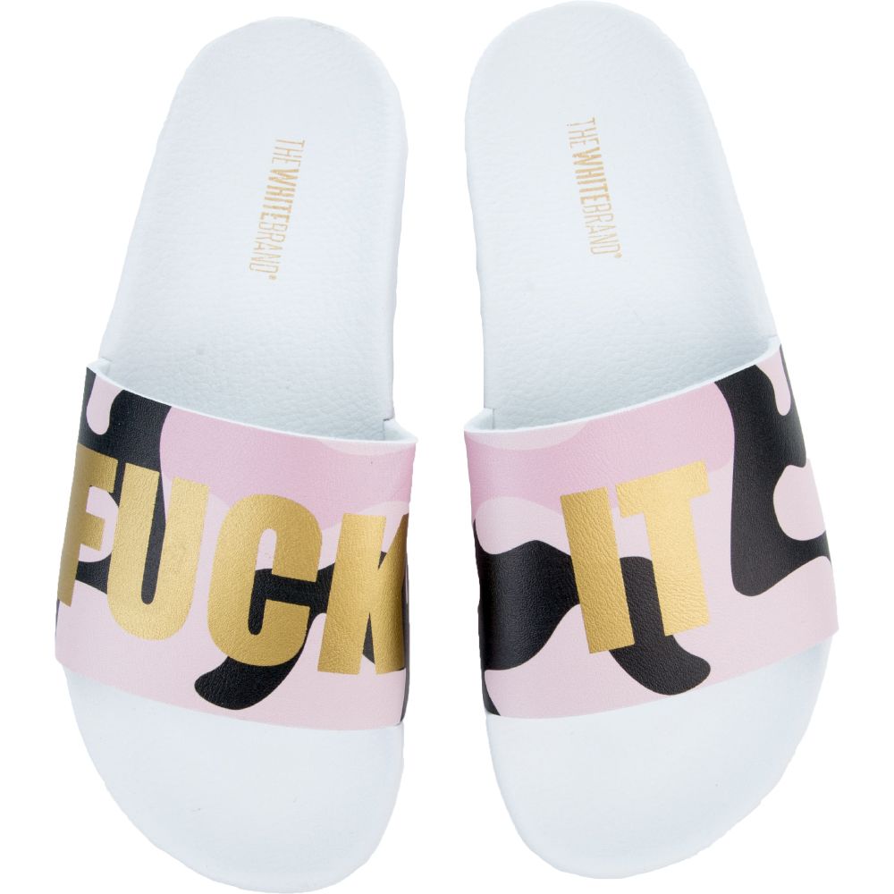 THEWHITEBRAND Fuck Sandals in White and Pink FUCK IT - Shiekh