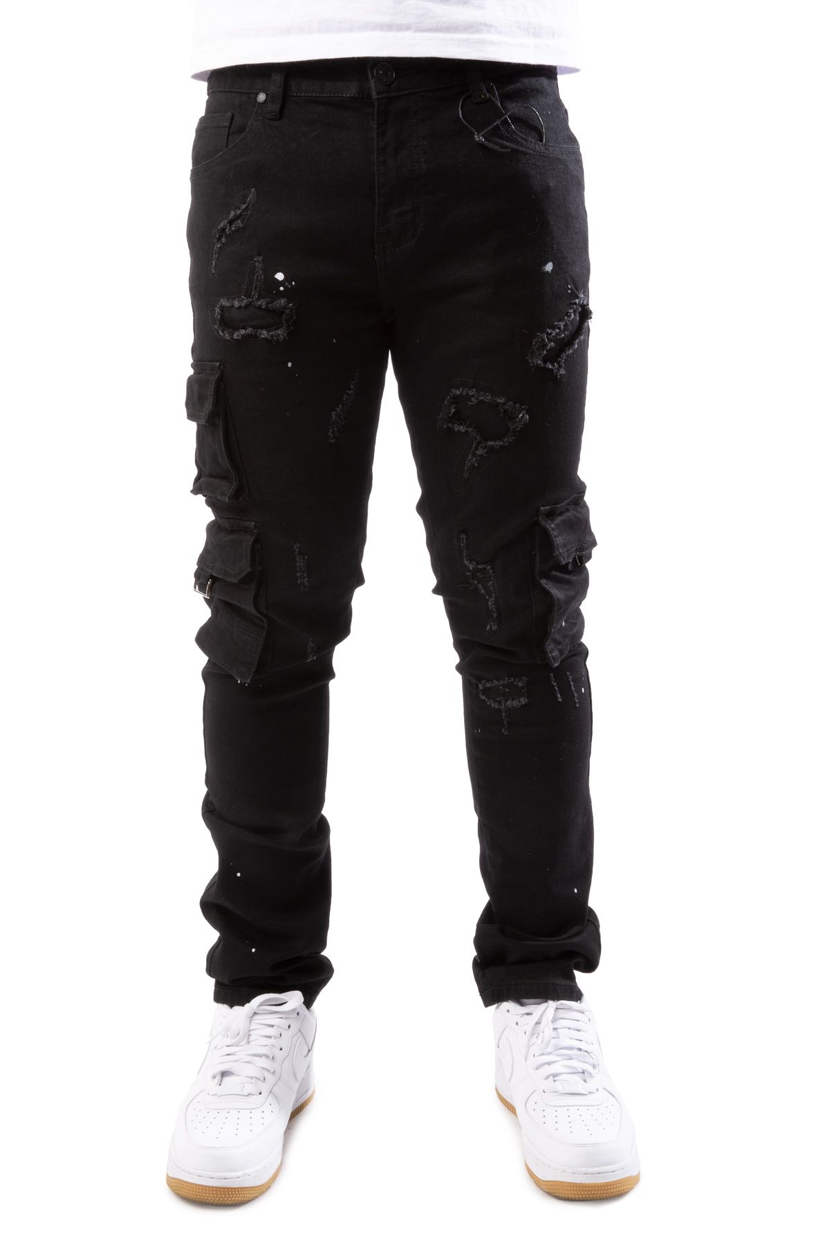 FOREIGN LOCALS Kamandi Multi Utility Cargo Jeans FL-1903BLK - Shiekh