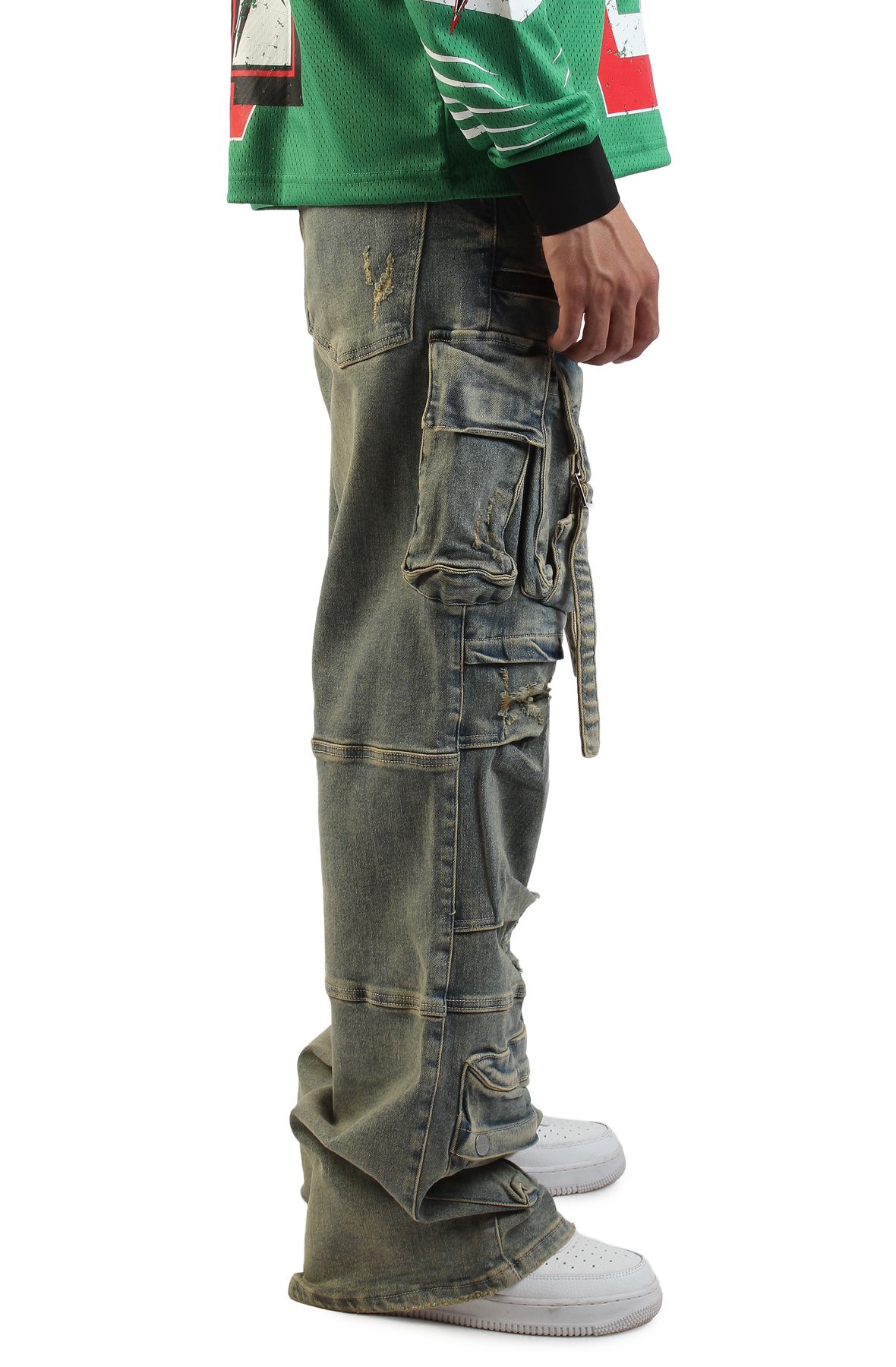 FIRST ROW Y2K Utility Cargo Denim Pants FRD3116A-STONE - Shiekh