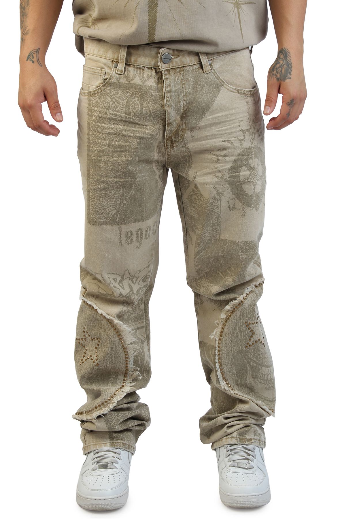SMOKE RISE Doodle Zig Zag Stitch Pants TP26S442SK-SAND - Shiekh
