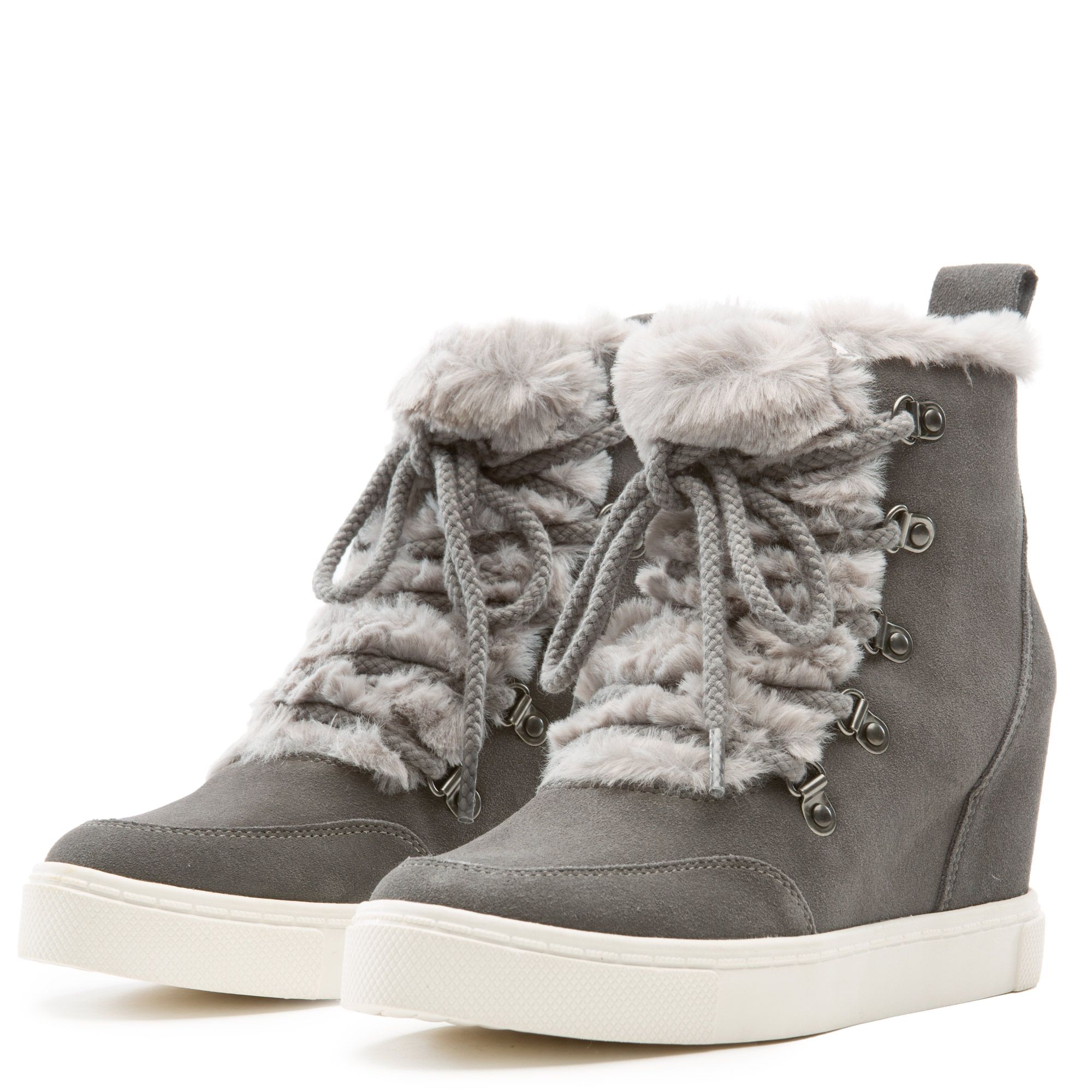 Grey Suede and Faux Fur Platform Sneakers for hot Women