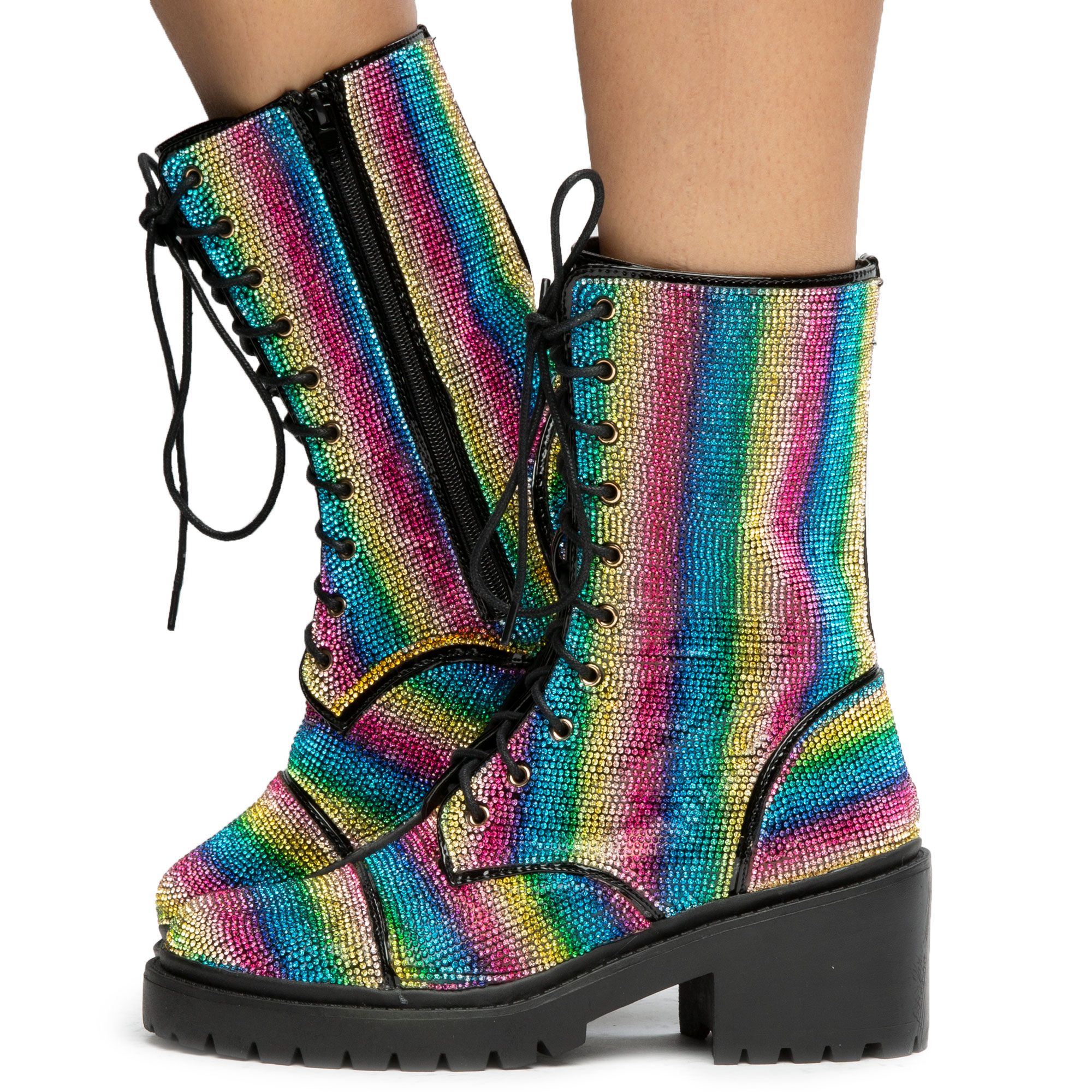 rainbow rhinestone boots