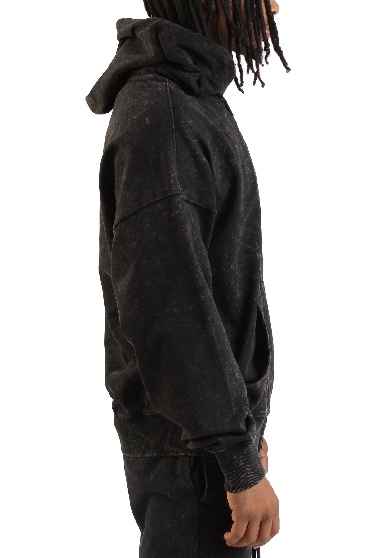 REBEL MINDS Cropped Fz Zip-Up Hoodie Mineral Washed 952-301ABLK