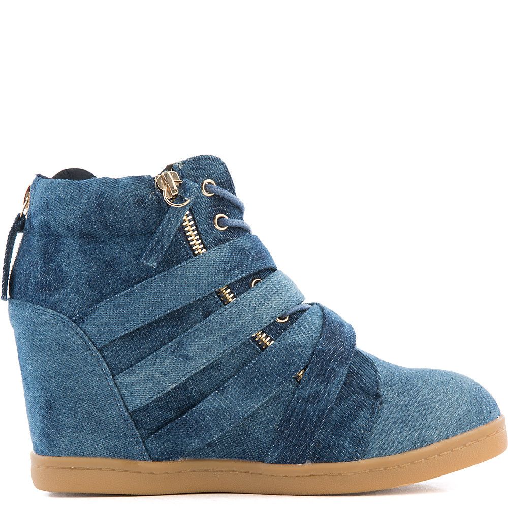 LILIANA Biggie Hidden Wedge Casual Sneaker BIGGIE/WASHED DENIM - Shiekh