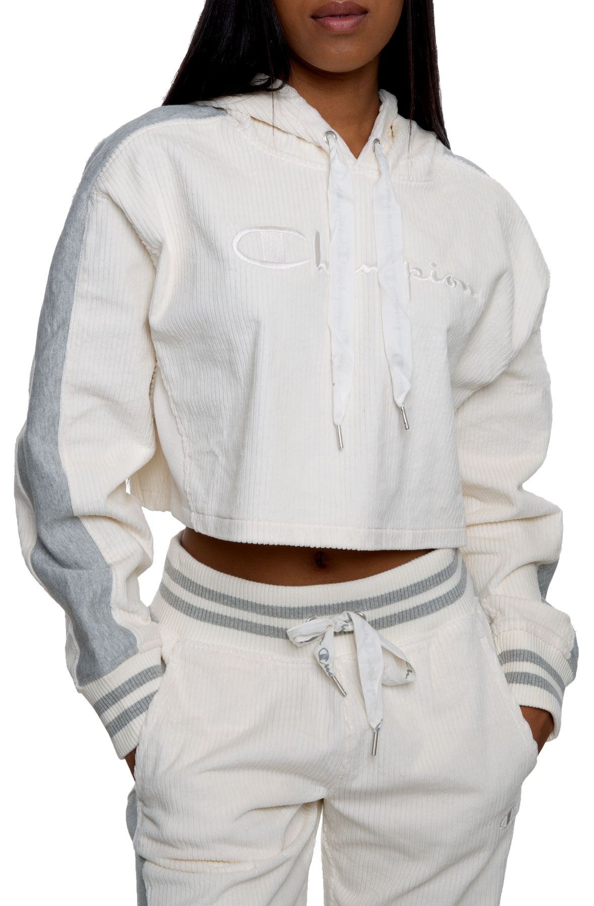 white champion crop hoodie