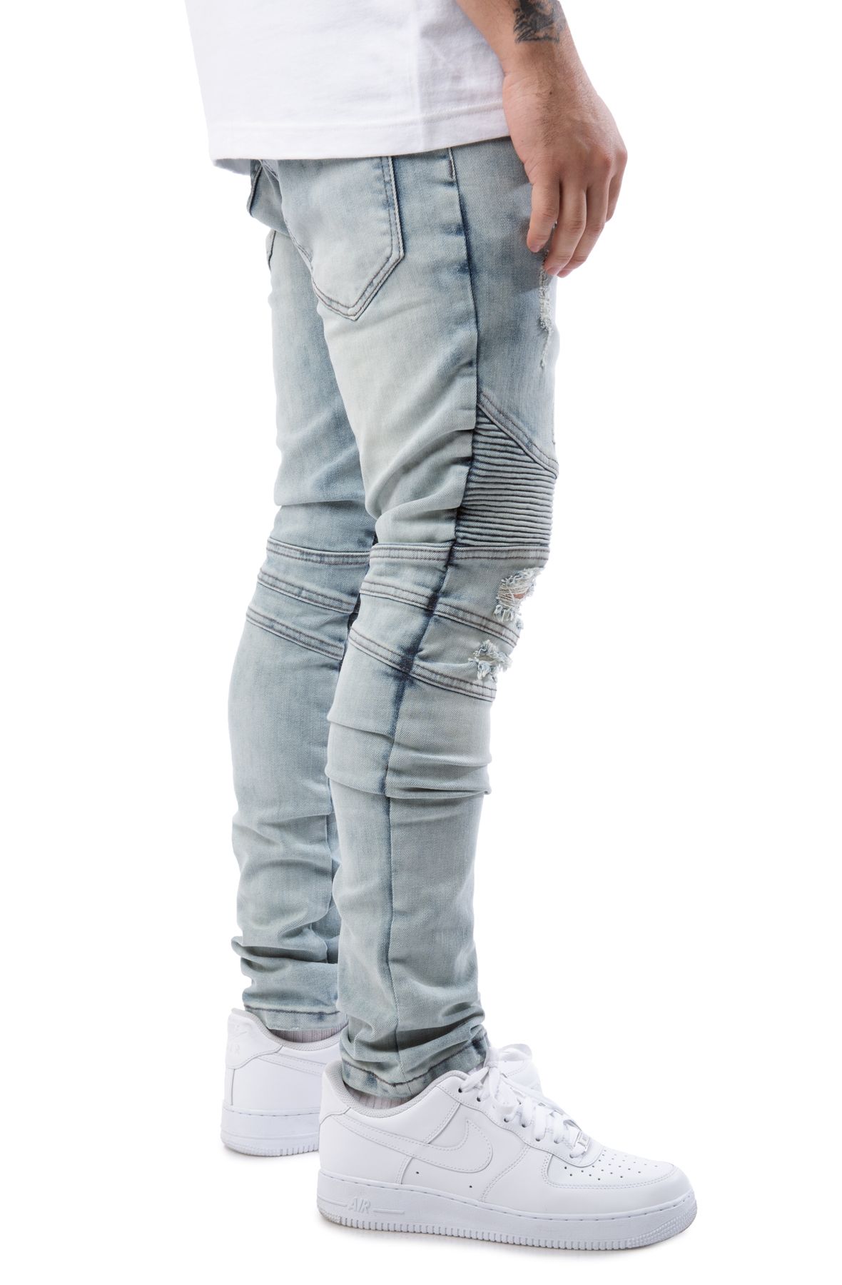FBRK Maverick Moto Shirred Panel Jeans -DH0409-LBLU - Shiekh