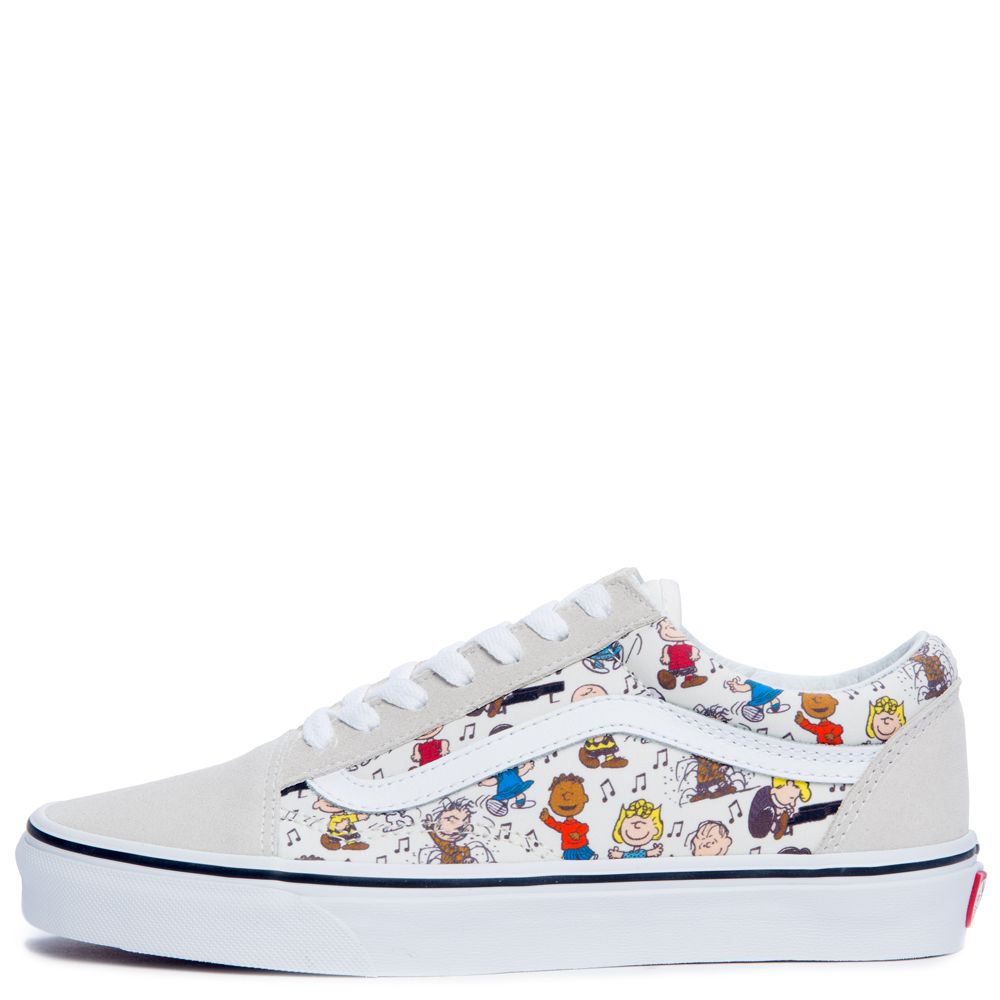 vans x peanuts old skool multi colored & white skate shoes