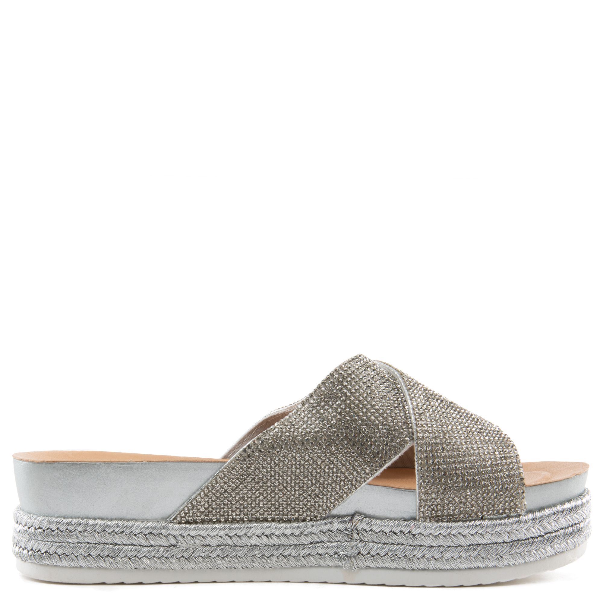 FOREVER LINK INTERNATIONAL Lakota-37 Criss Cross Band Sandals LAKOTA-37-SILVER - Shiekh