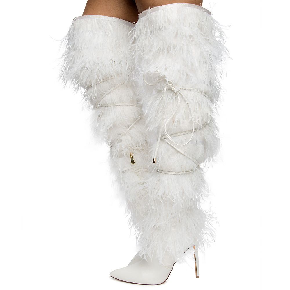 fur thigh high boots