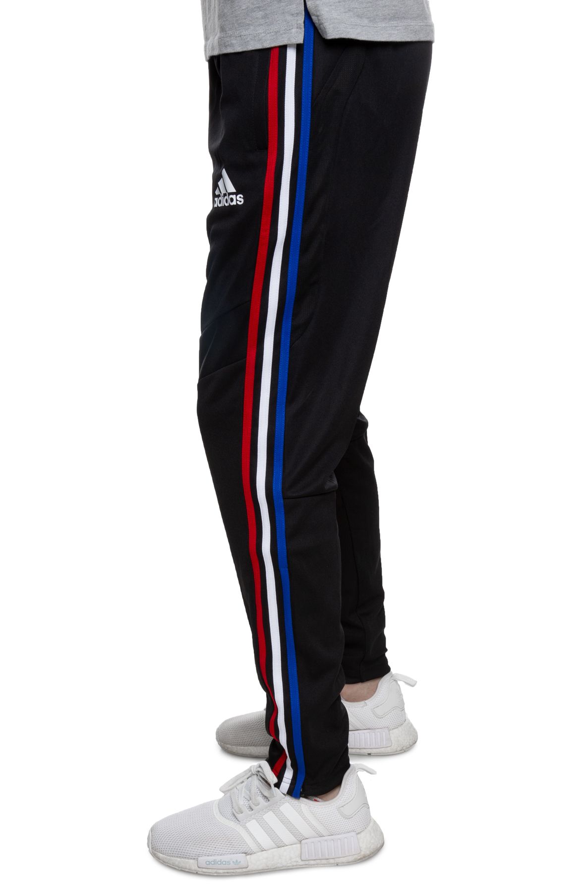 red white and blue striped adidas pants