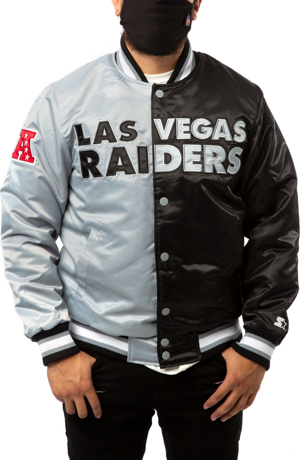 Las Vegas Raiders Starter Jacket Men's Black The Pick and Roll Full-Snap Jacket, L / Black