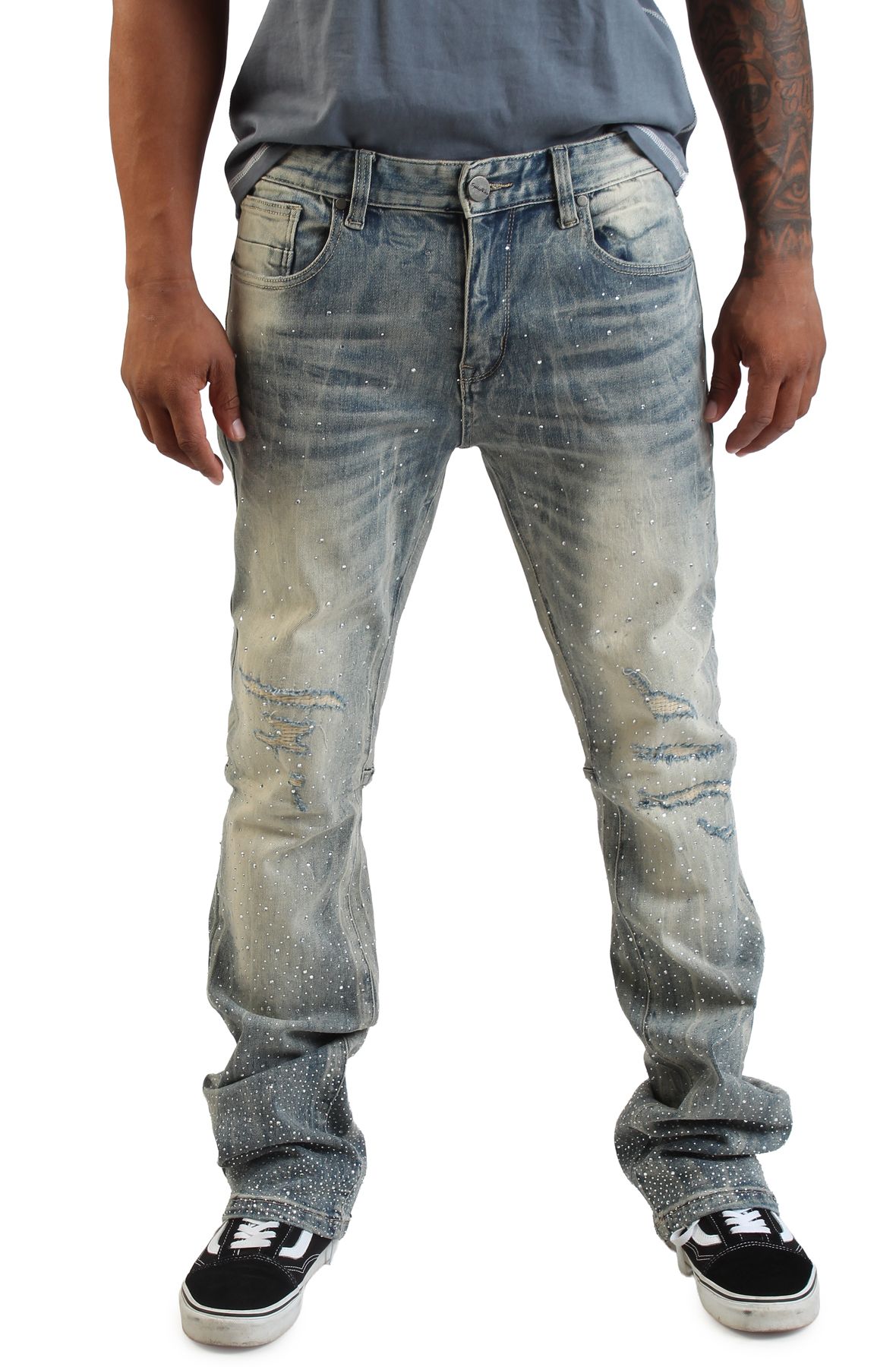 JOKERD零 HIGHRISE C SMOKE RISE Rhinestone Speck Jeans JP25536SK-MBLUE - Shiekh
