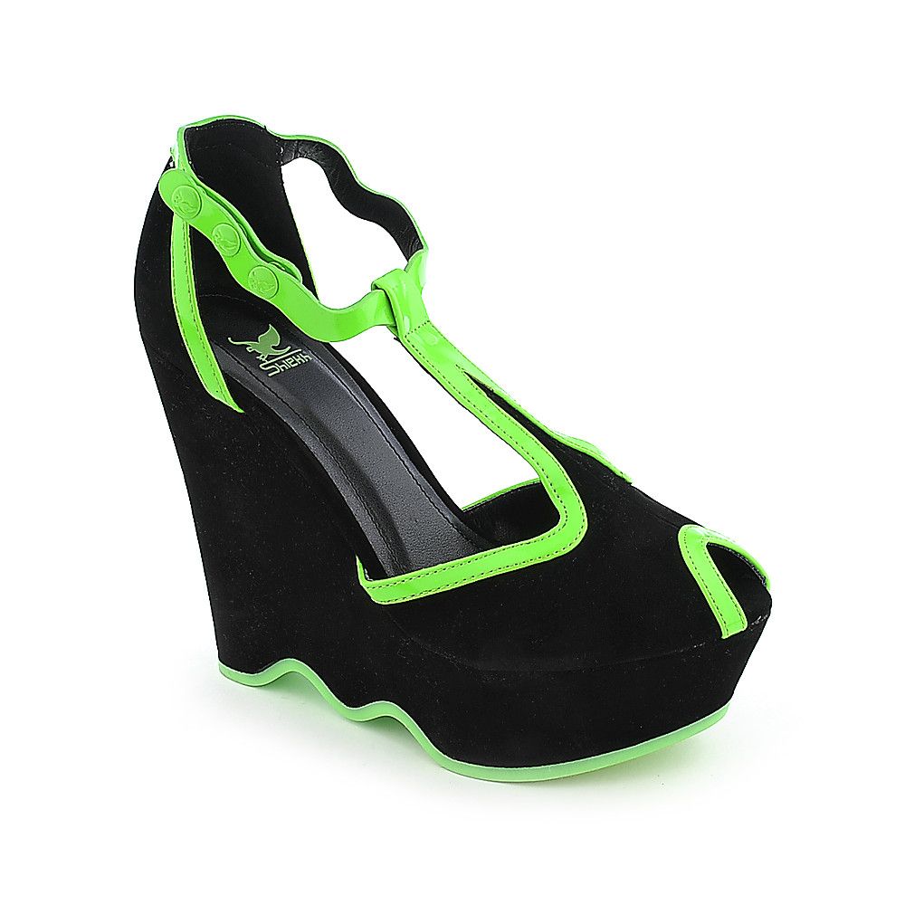 black and neon green heels