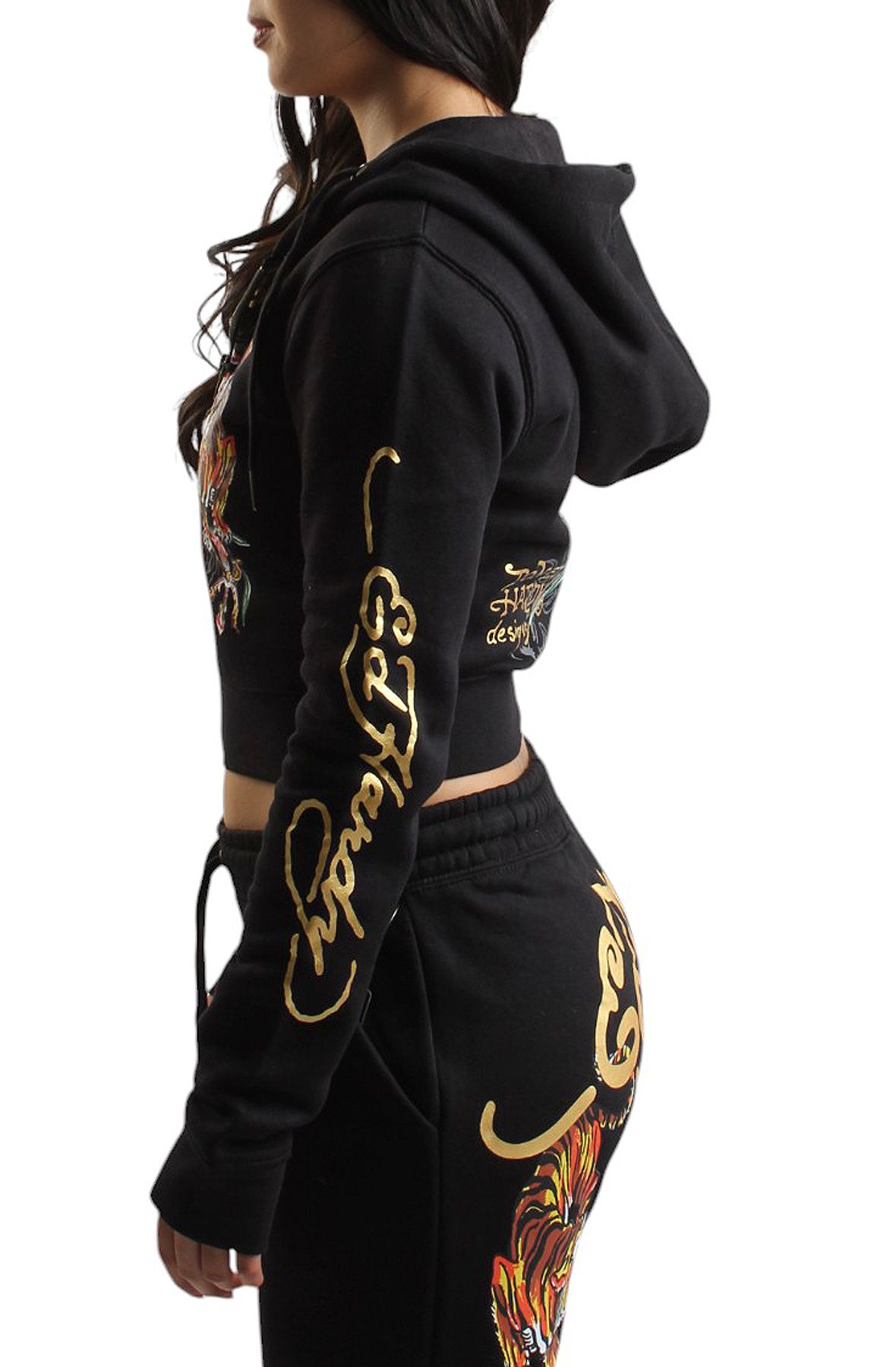 ED HARDY Tigers Orchid Crop Zip Hoodie EHW1800-58 - Shiekh