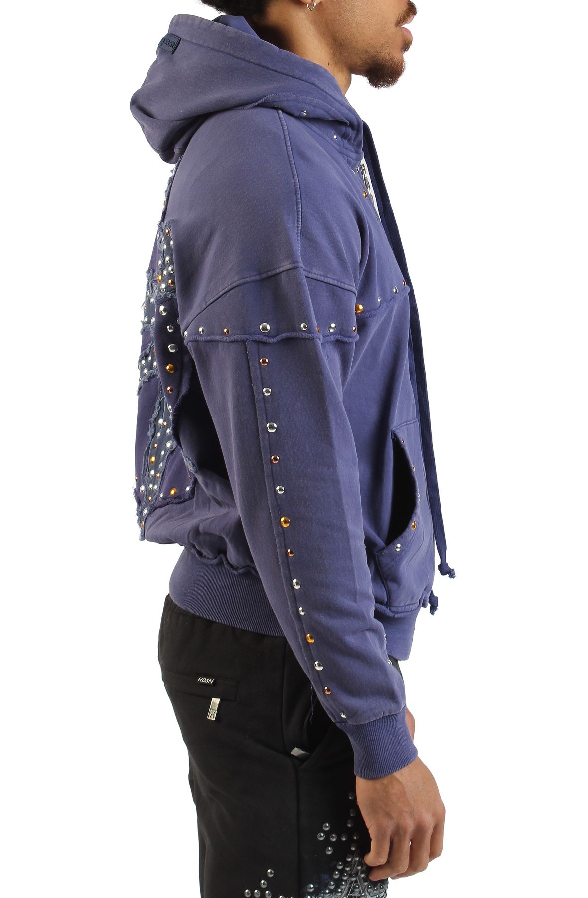 HUDSON Studded Oversized Hoodie 585-NAVY - Shiekh