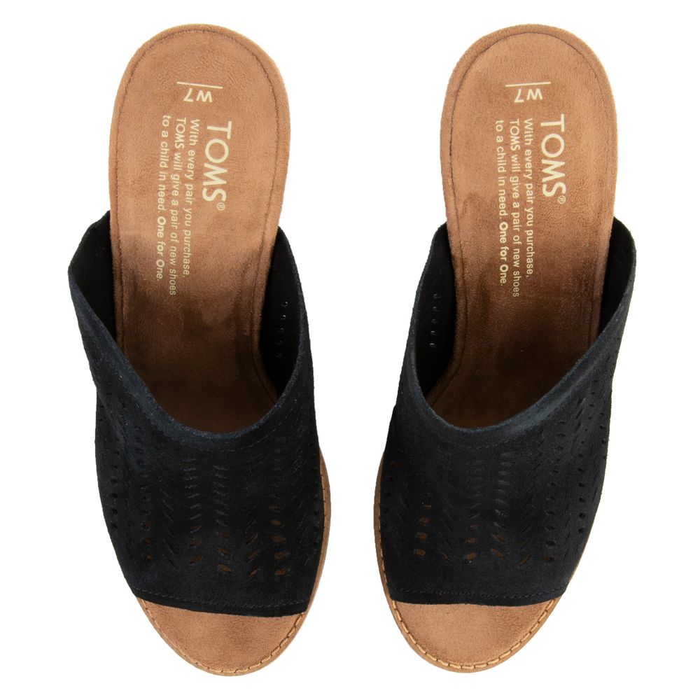 TOMS Majorca Mule Heels in Suede/Perforated Leaf 10009811 - Shiekh