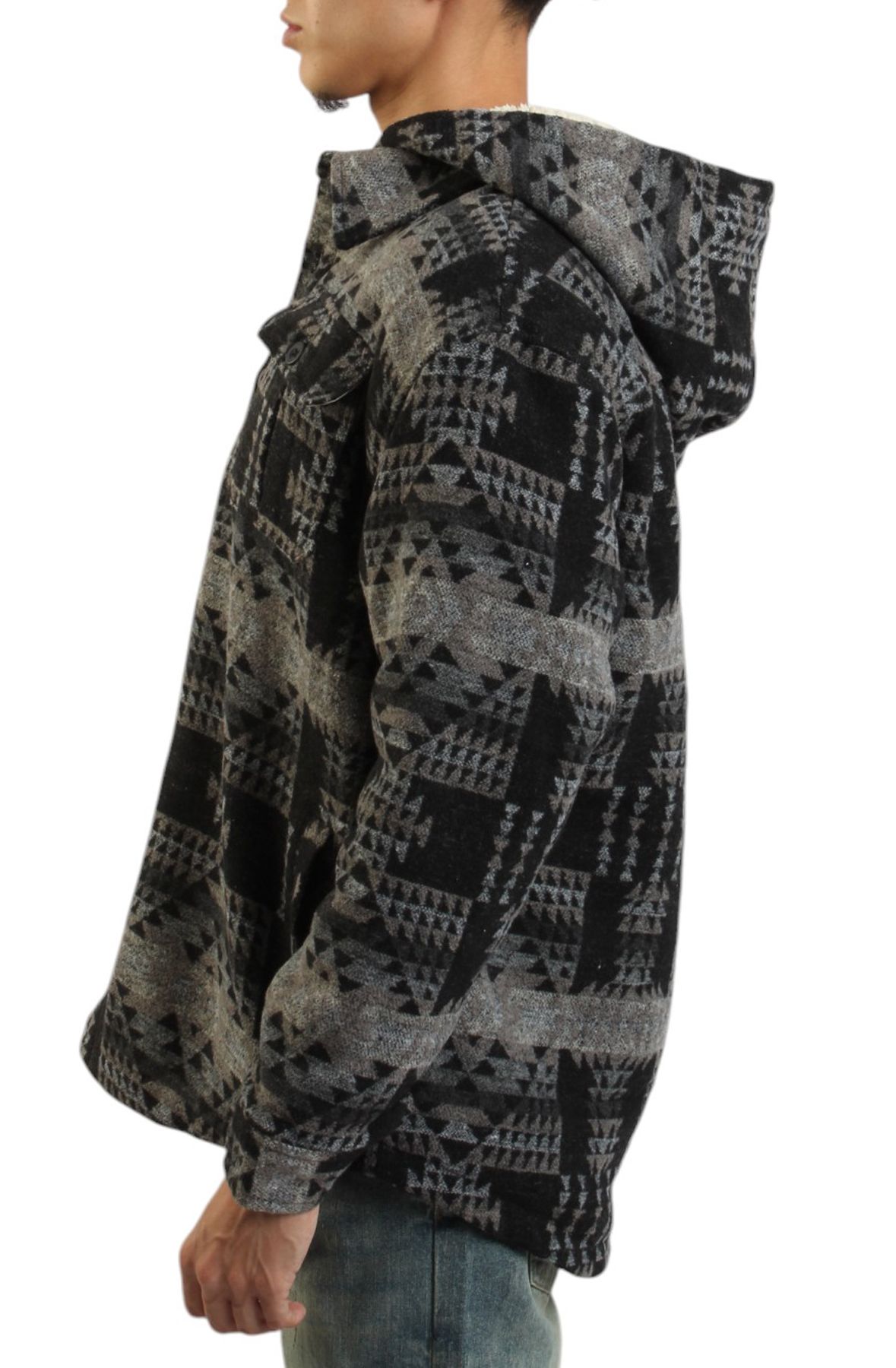 HIGH CALIBER Tribal Hooded Overshirt C14041-BLKGRY - Shiekh