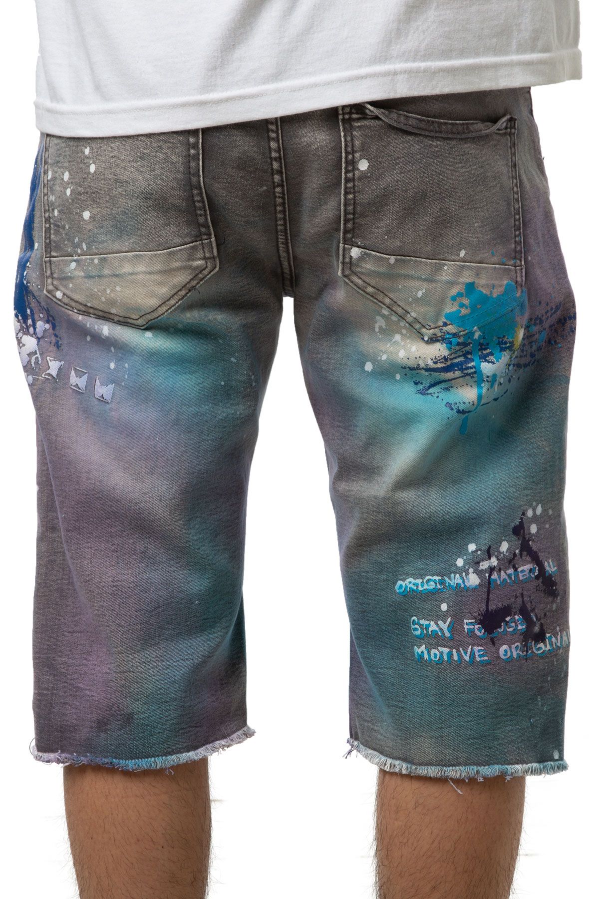 SMOKE RISE Graffiti Denim Shorts JS20339 MGREY - Shiekh