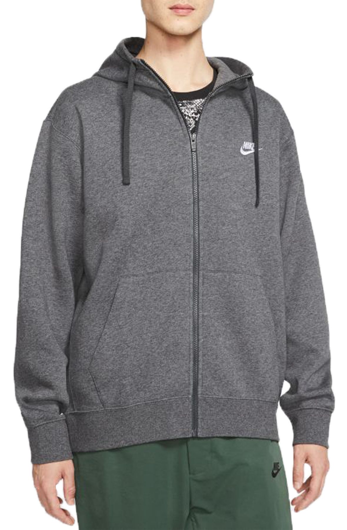 Nike Men's Sportswear Club Fleece Full-Zip Hoodie BV2645-071 - Charcoal Heather/Anthracite/White - L
