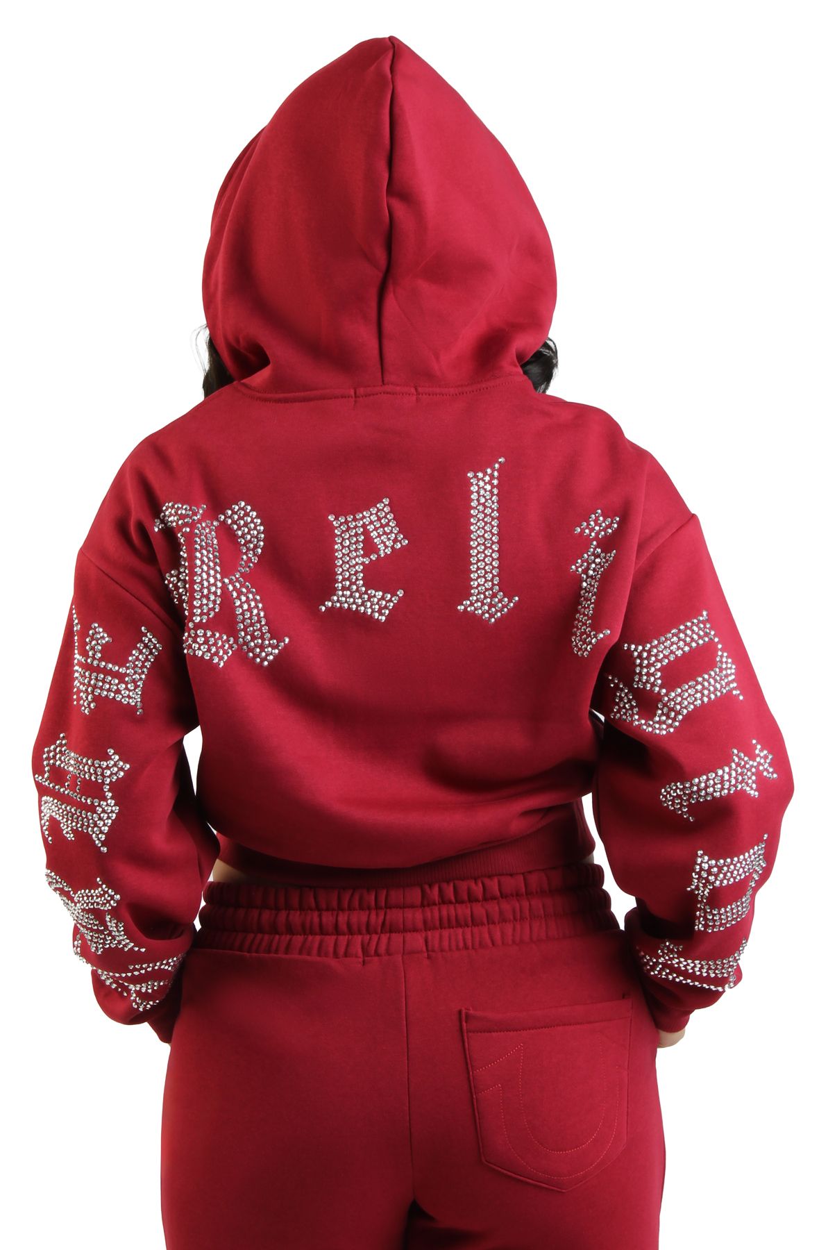TRUE RELIGION Crystal Logo Cropped Zip-Up Hoodie 209516-6916 - Shiekh
