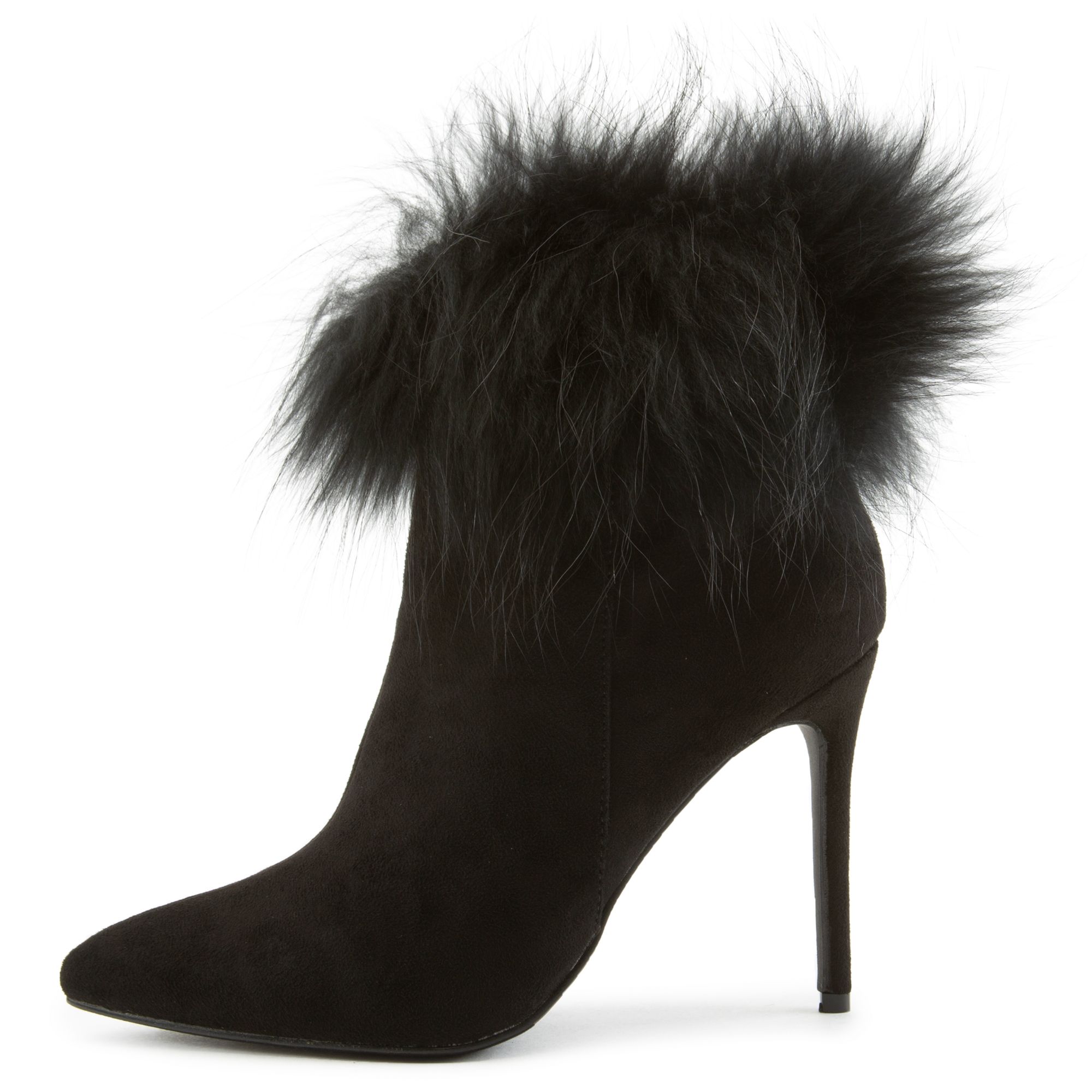 Black fur 2025 heel boots