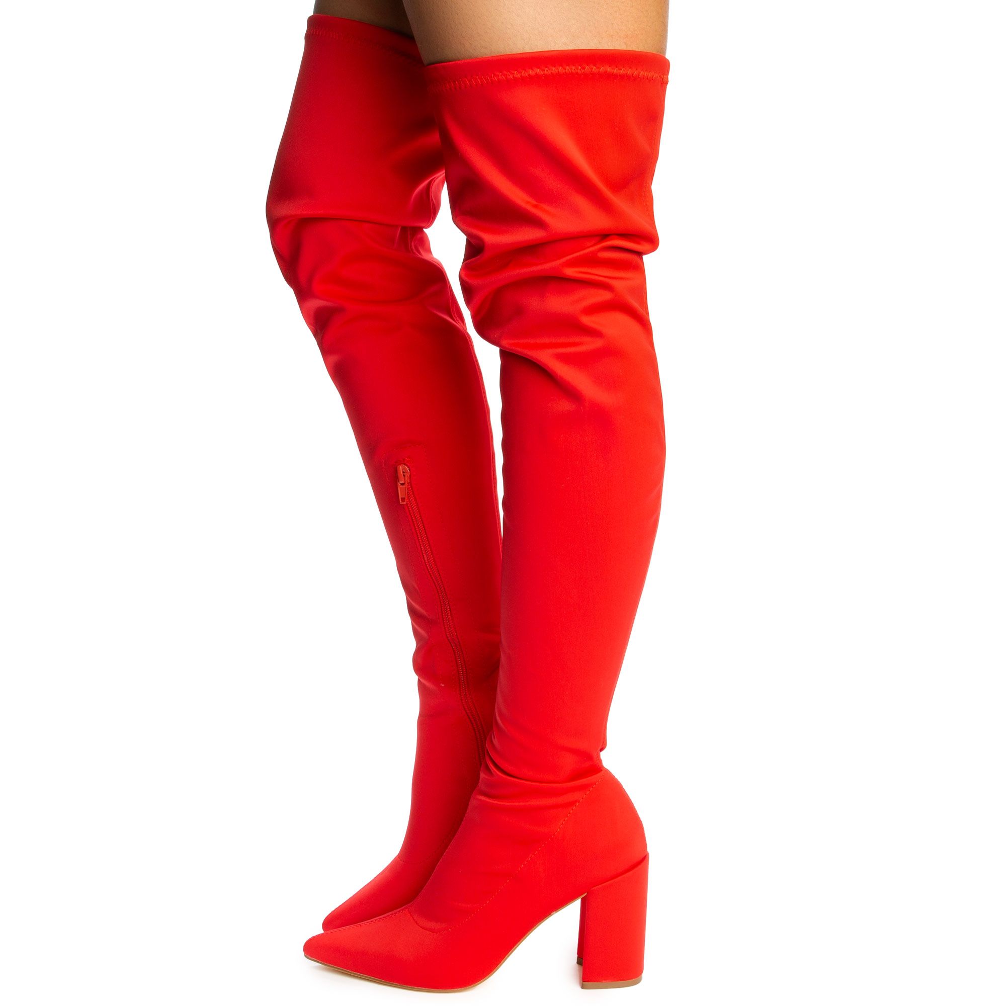 Red thigh high boots cheap block heel