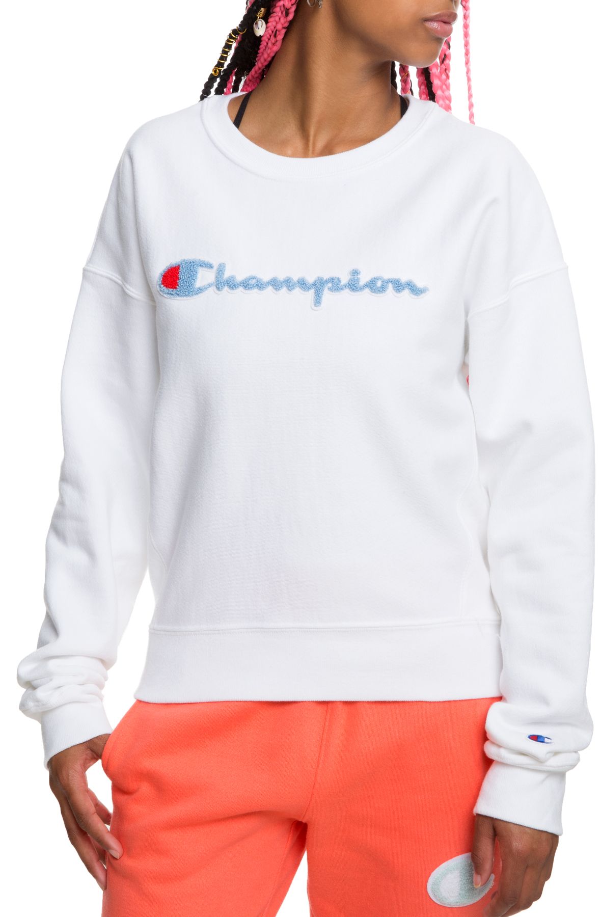 Champion reverse weave chenille script crew neck on sale sweatshirt