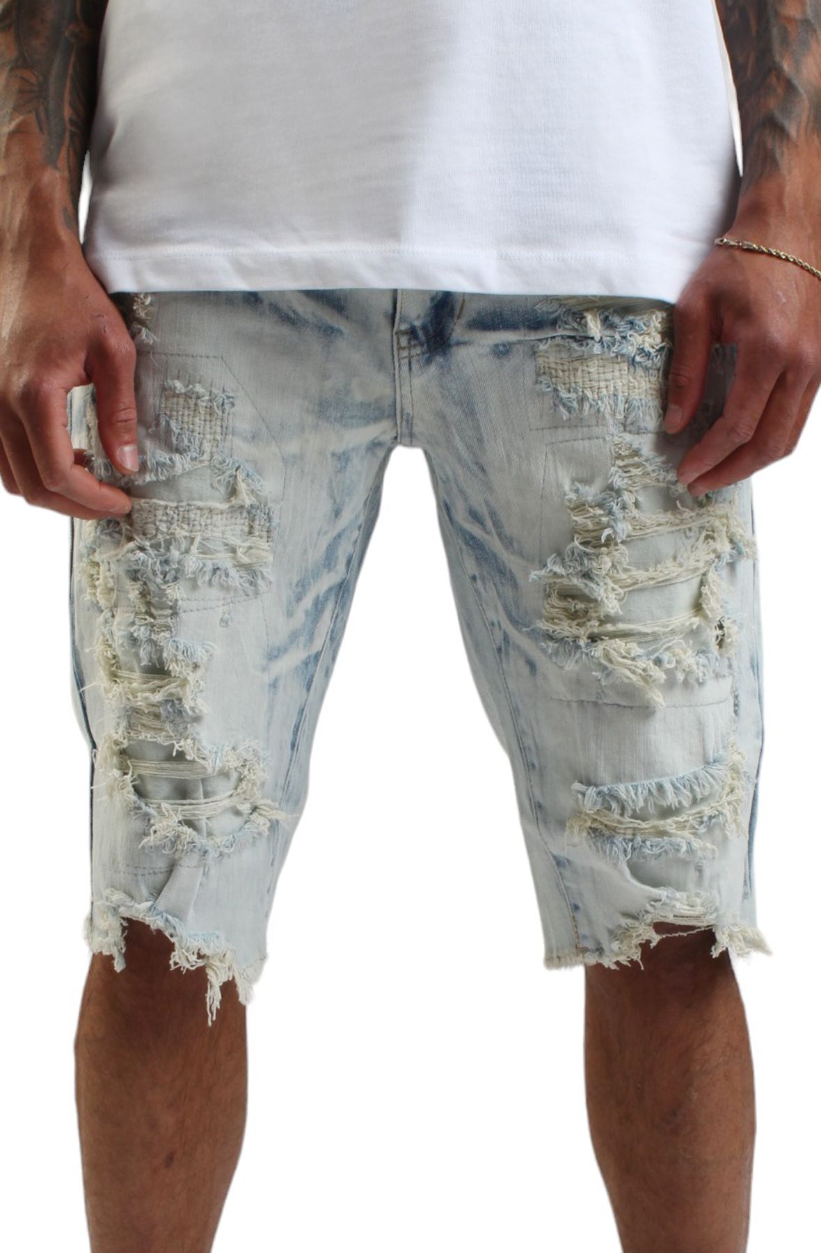 SMOKE RISE Distressed Denim Short JS2112EB-HBLUE - Shiekh