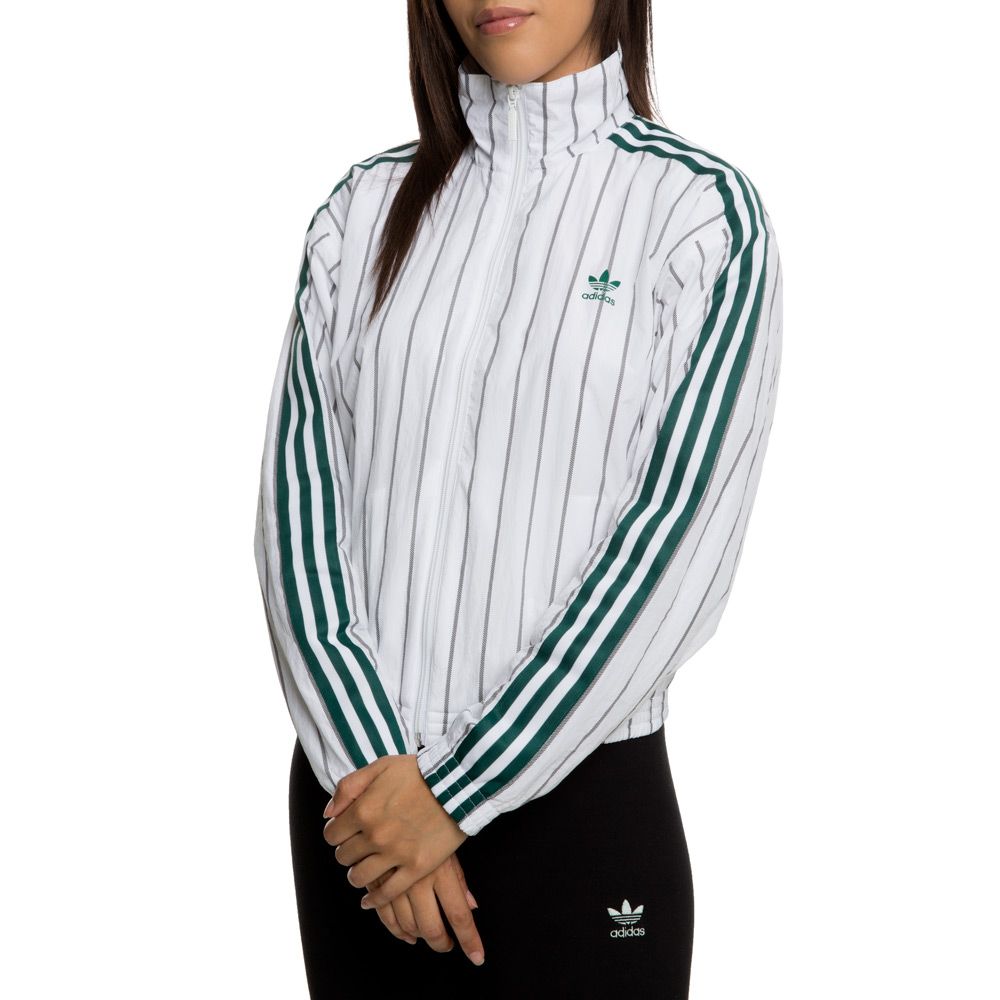 white adidas jacket with green stripe