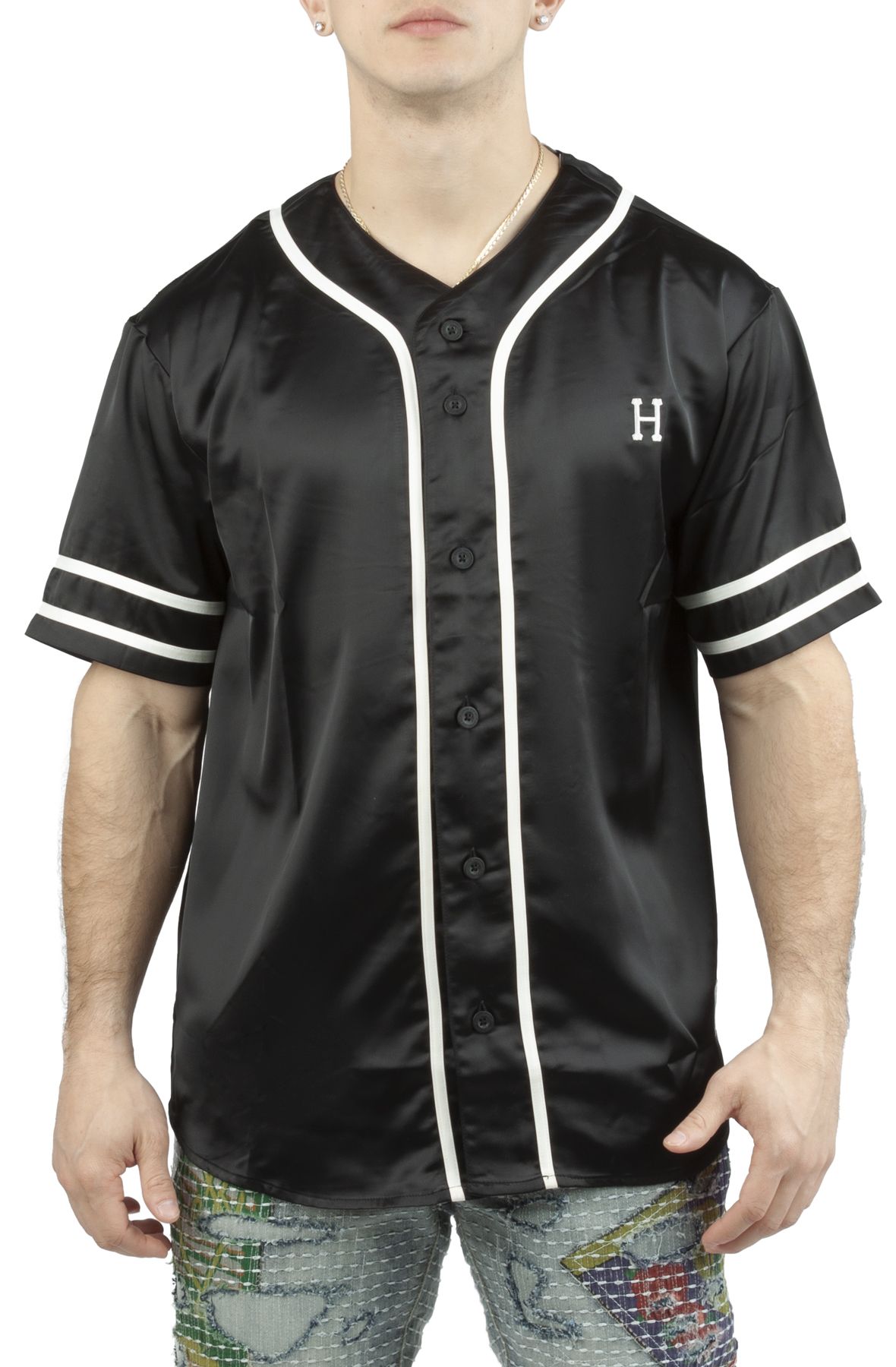 Huf Community Hands Blue Satin Baseball Jersey