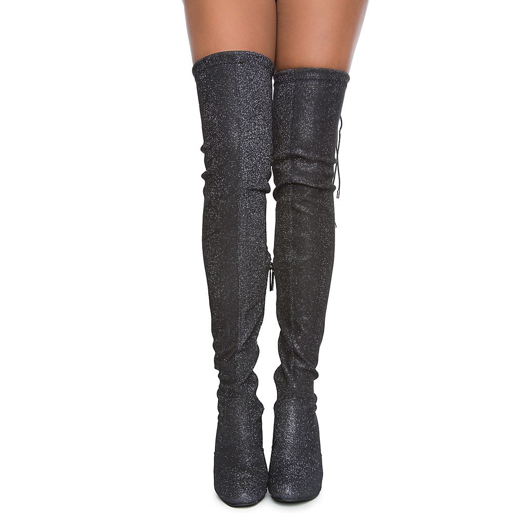 SHIEKH Eve-01 Over The Knee Boot EVE-01 TH/BLACK GLITTER - Shiekh