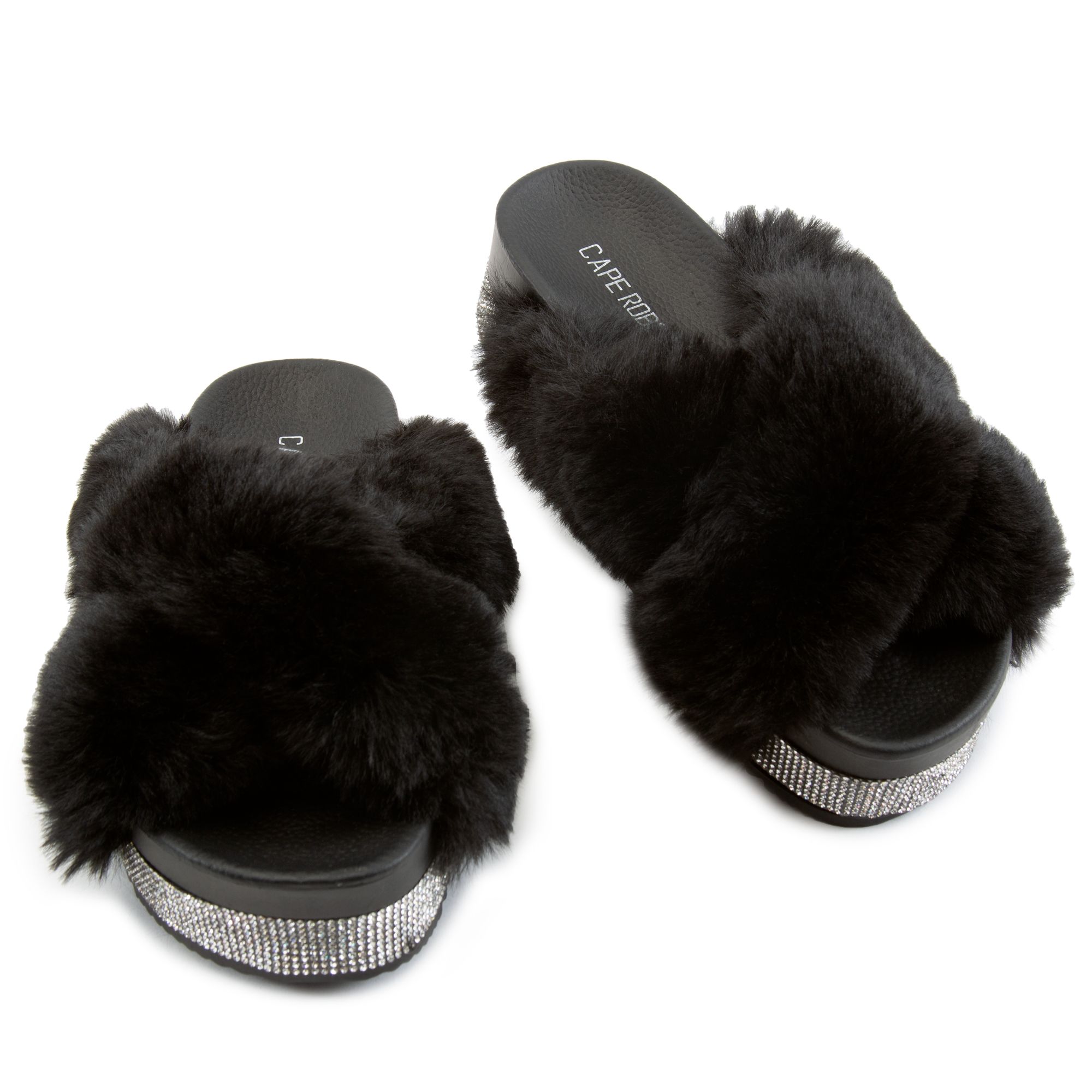 Faux Fur Slides - Black - Ladies