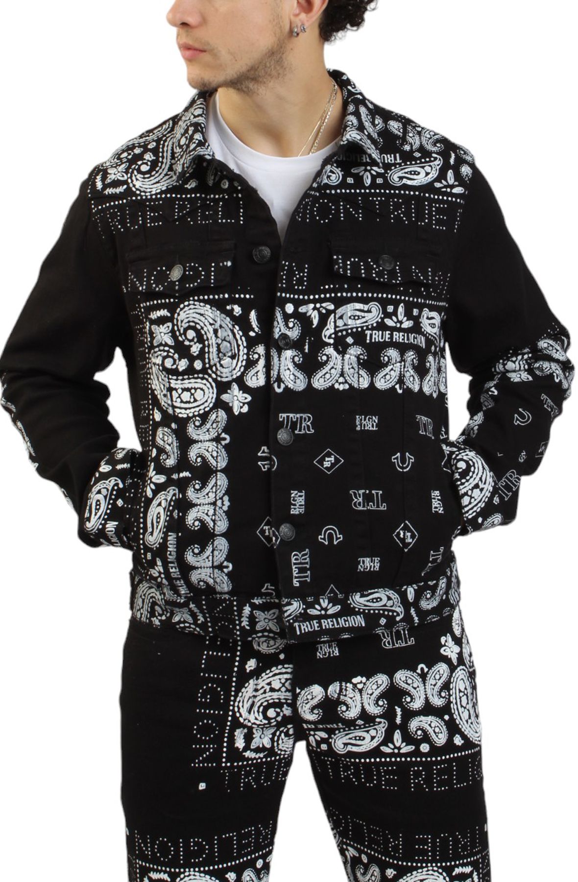 TRUE RELIGION Jimmy Paisley Denim Jacket 108170-BLK - Shiekh