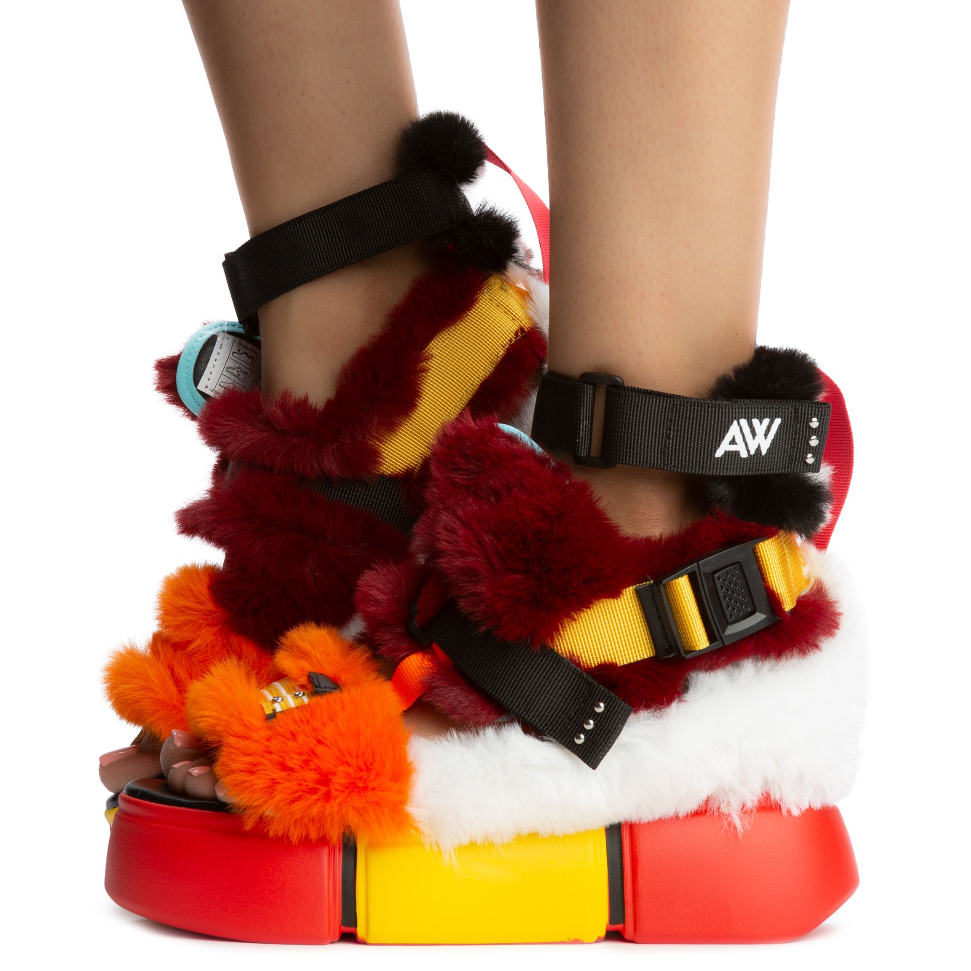 ANTHONY WANG Cranberry-14 Fur Platform Sandals CRANBERRY-14-MLT