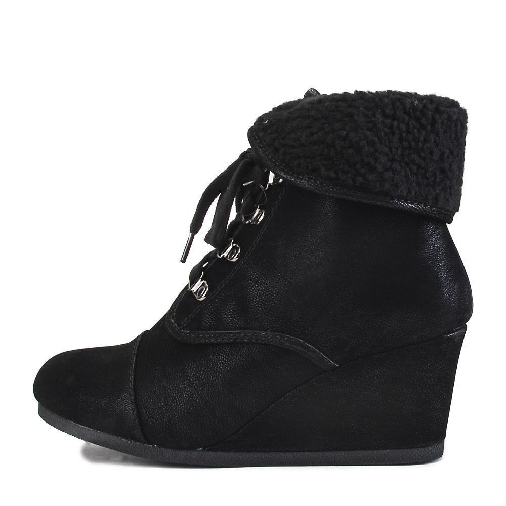 SHIEKH Women's Fur Wedge Ankle Boot Nast-S FD NAST-S/BLK - Shiekh