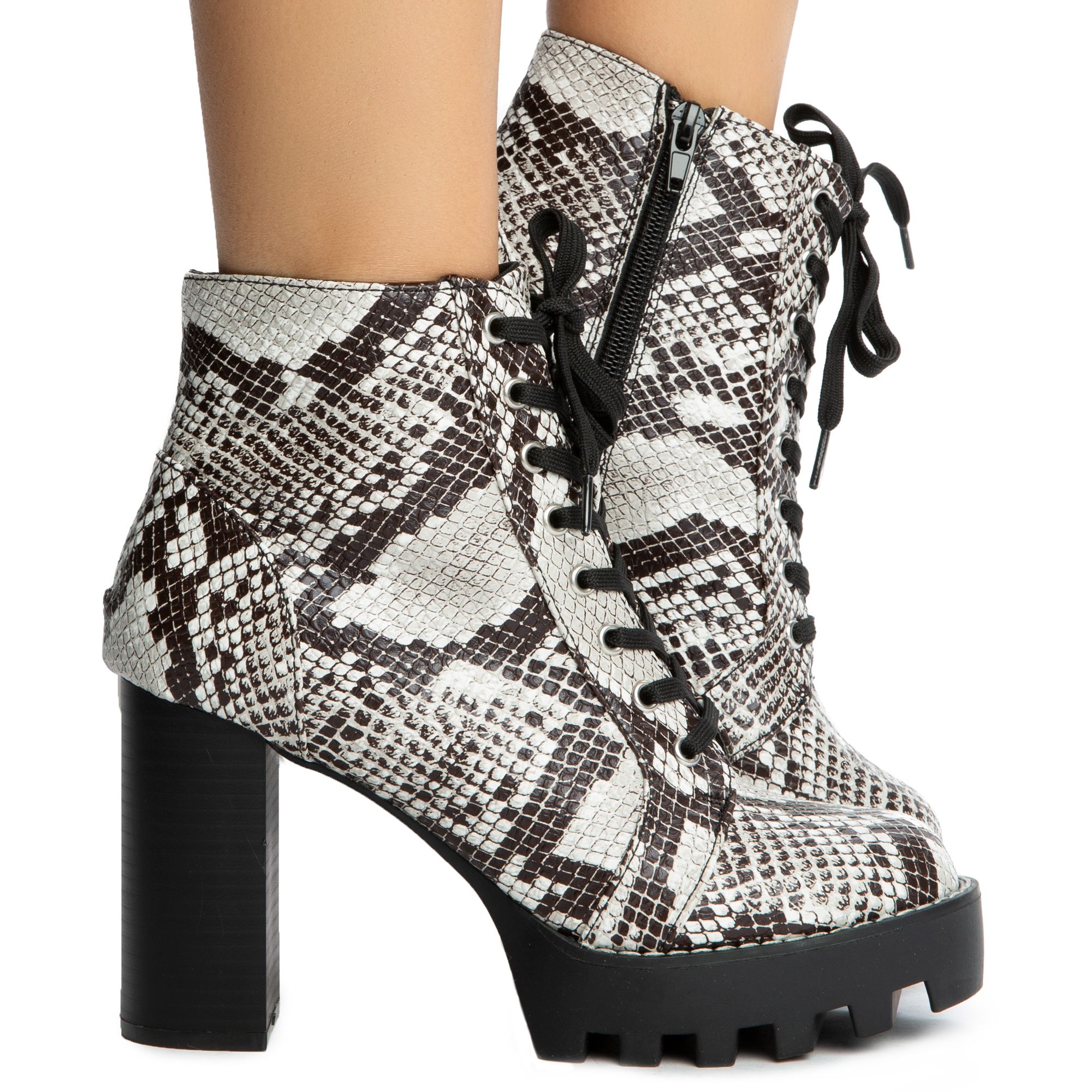 snakeskin chunky booties