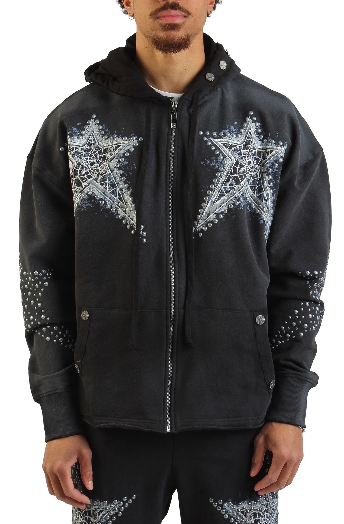 HUDSON Dream State Star Studs Zip-Up Hoodie 607-BLK - Shiekh