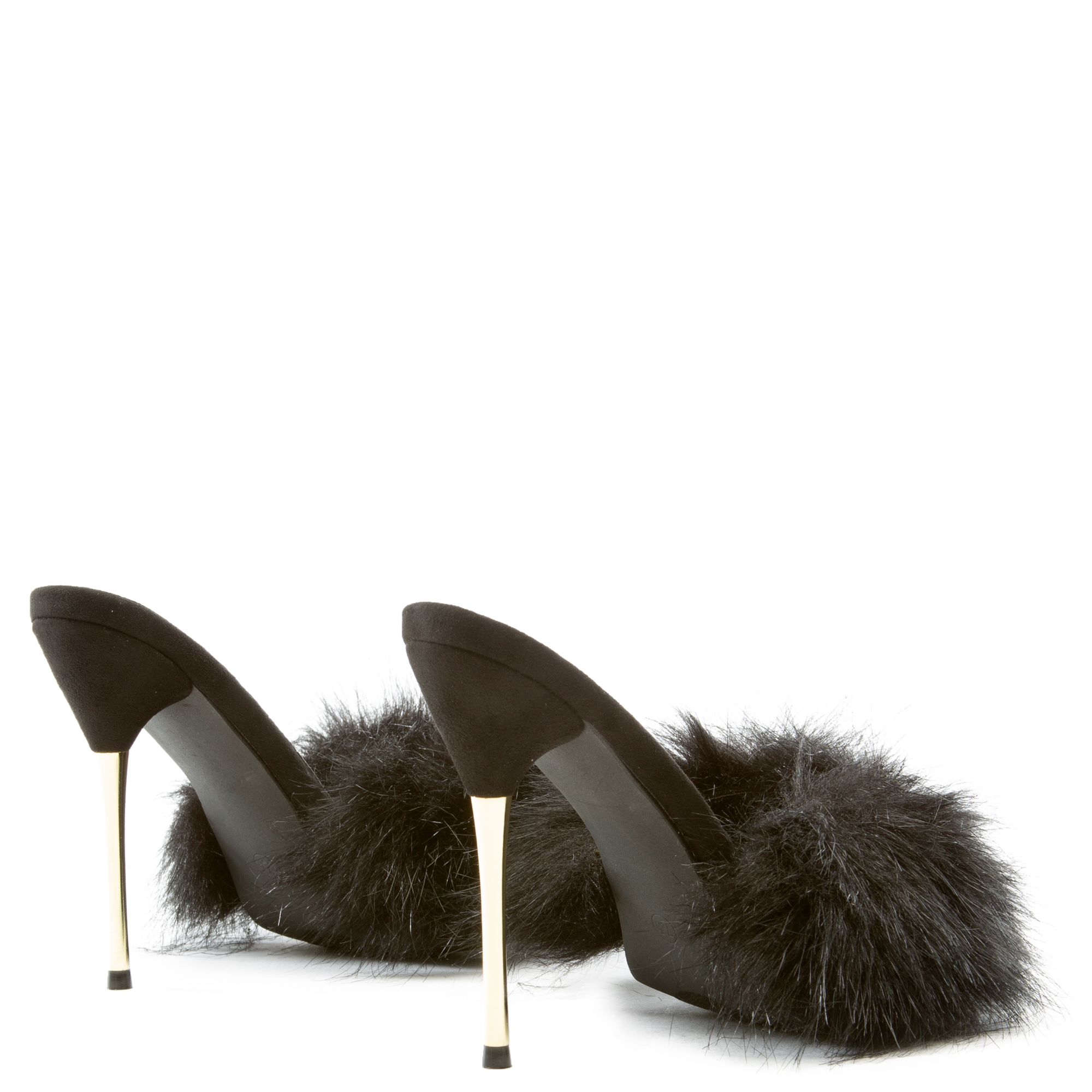 CAPE ROBBIN Fuji Fur High Heels FUJI-BLK - Shiekh