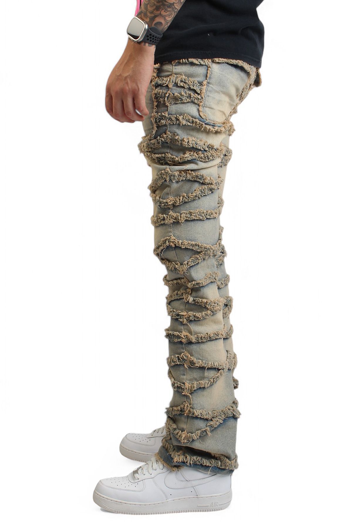 KDNK Shreddator Fray Stacked Jeans KND4737-TINT - Shiekh