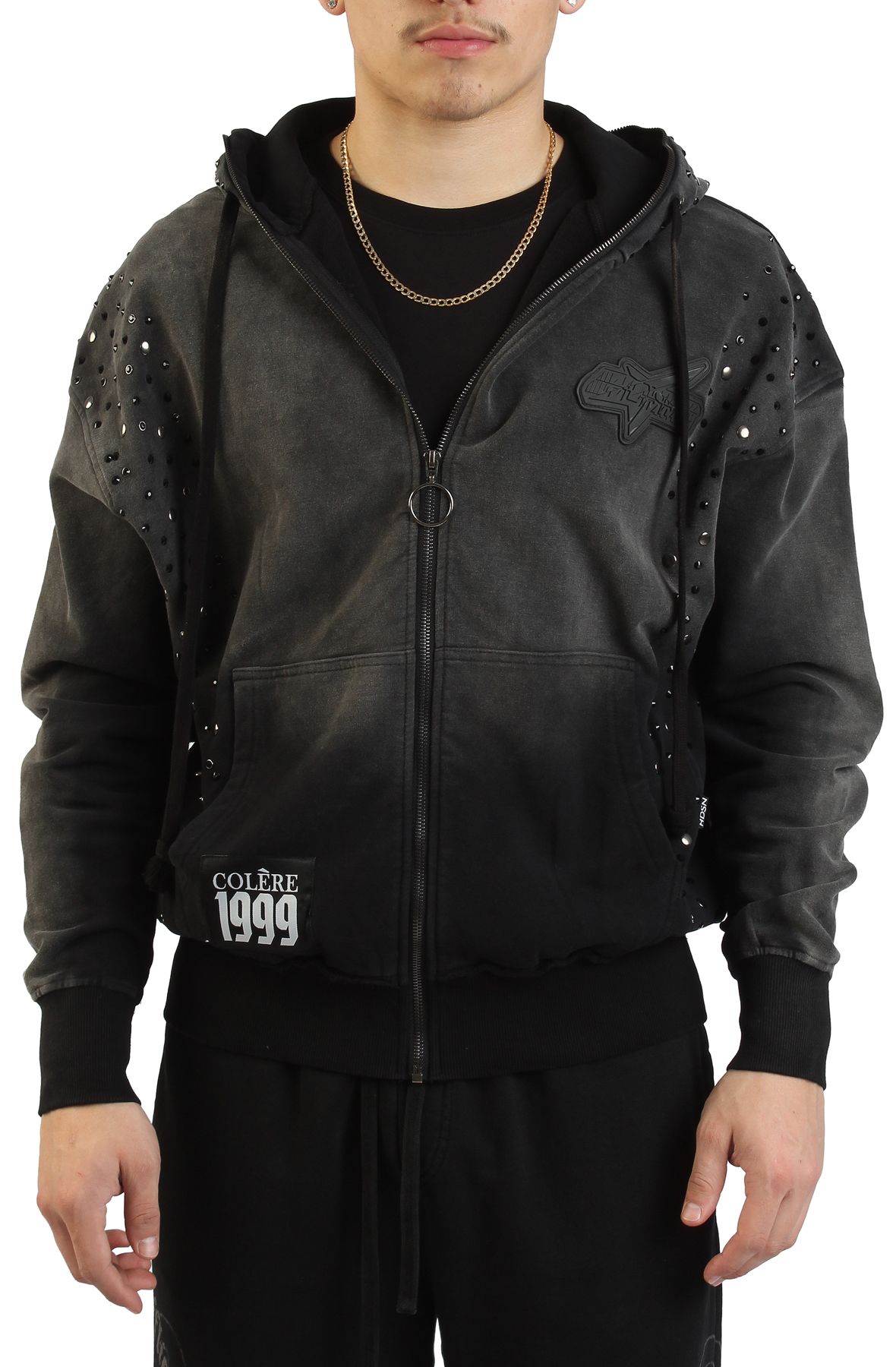 HUDSON Stones Studs Hoodie 637-BLK - Shiekh