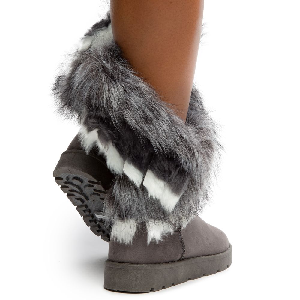 SHIEKH Ada Faux Fur Booties ADA-SK-GREY - Shiekh