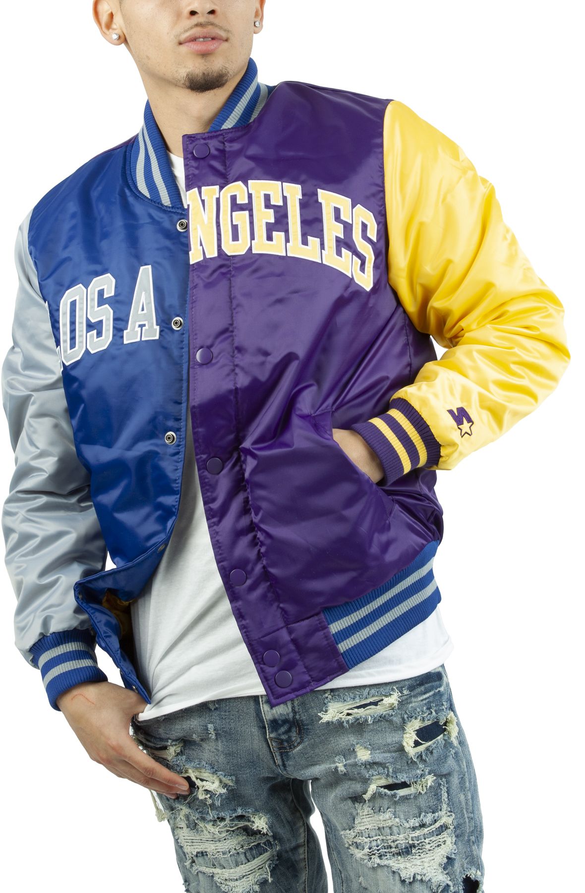 Los Angeles Lakers Starter Force Play Satin Full-Snap Varsity