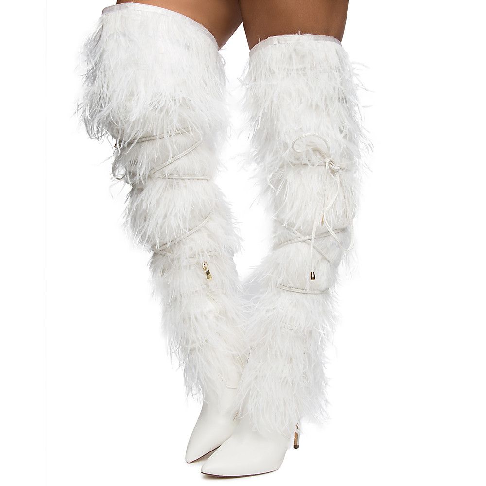 white feather boots