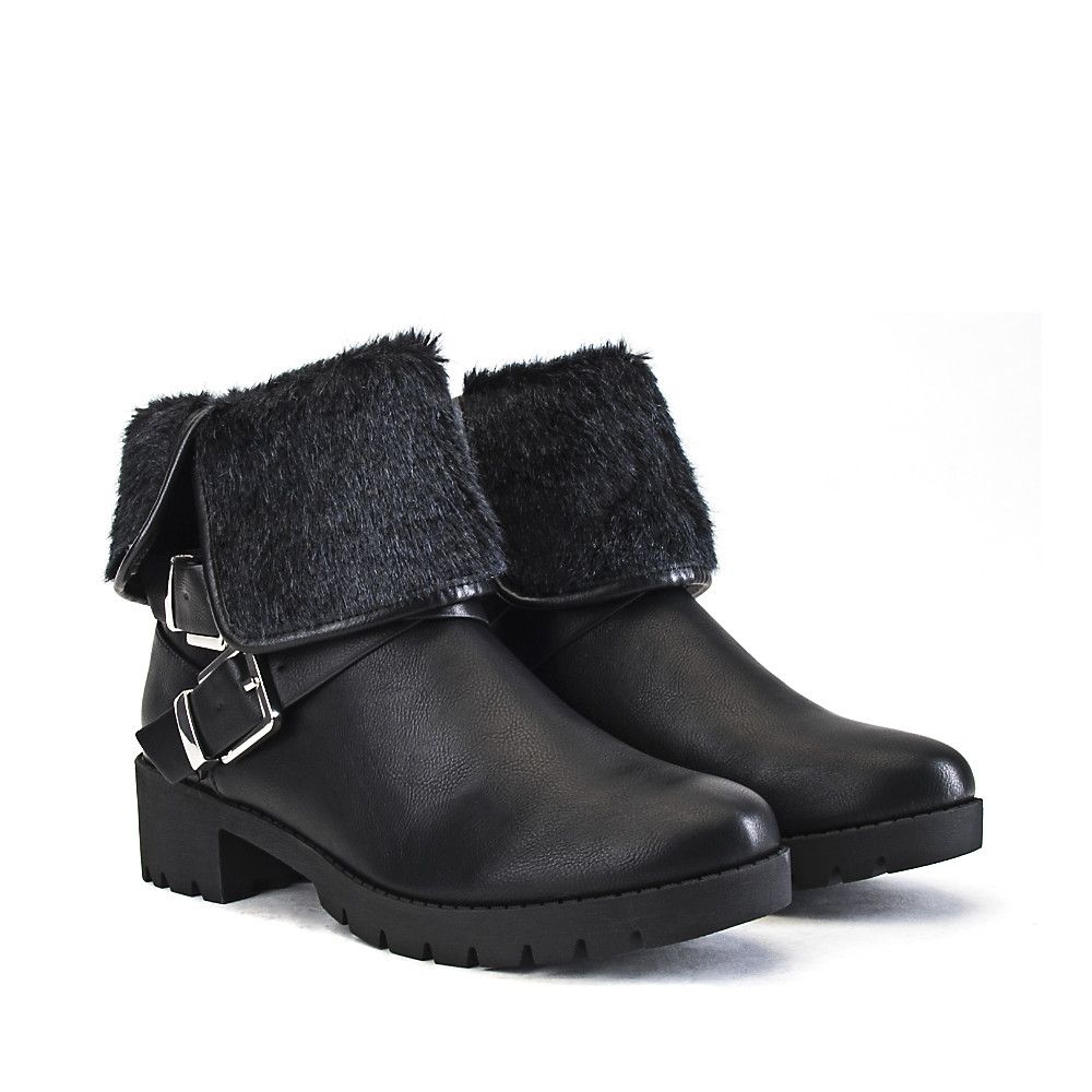 SHIEKH Low Heel Fur Ankle Boot Eris-S FD ERIS-S/BLK - Shiekh