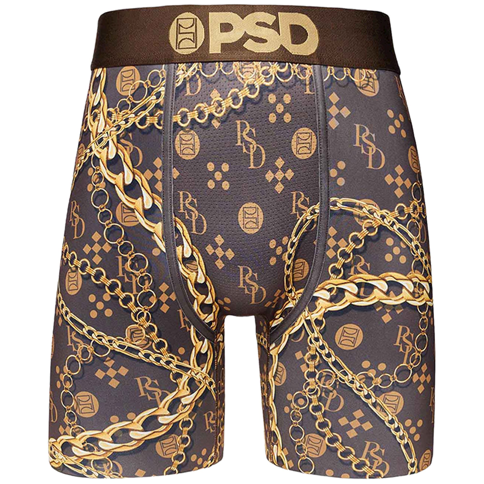 PSD Underwear Men’s Trojan Man Printed Boxer Brief, Gold / Trojan Man, Small
