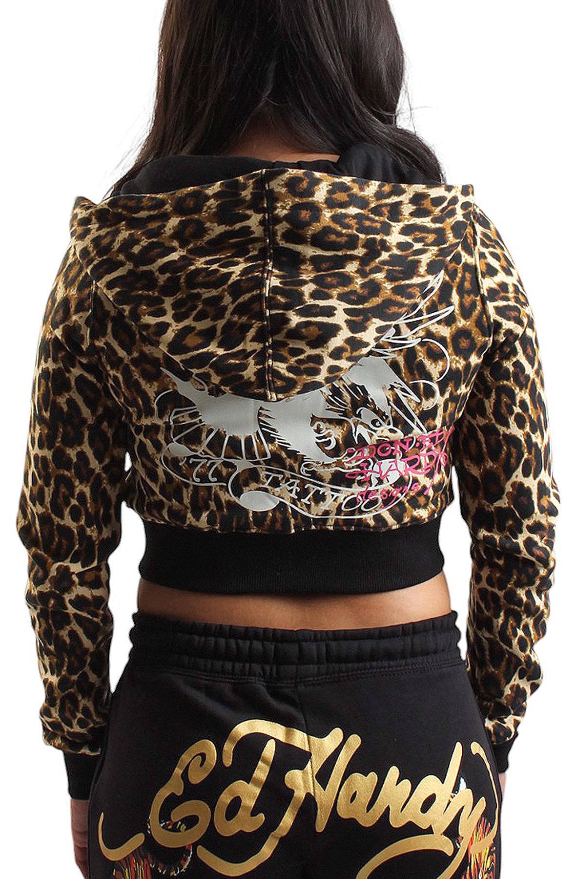 ED HARDY Sacred Heart Leopard Crop Zip Hoodie EHW1800-68 - Shiekh