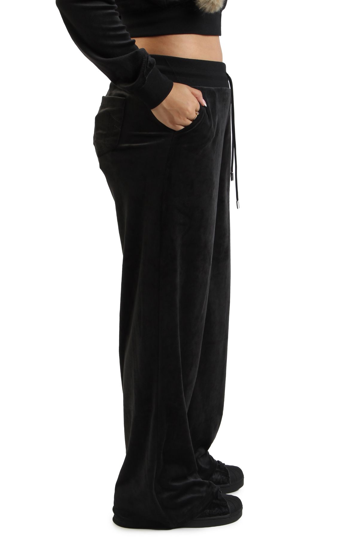 TRUE RELIGION Velour Crystal Horseshoe Straight Leg Sweatpant