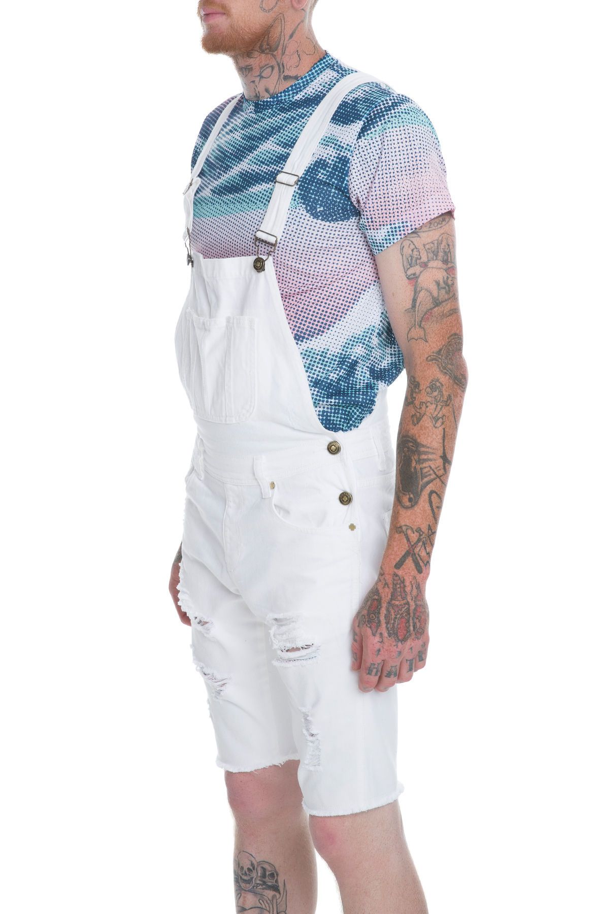 PINK DOLPHIN The Tsunami Denim Shorts Overalls in US11702TOOWH-WHT