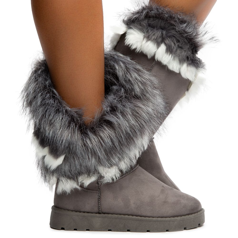 faux fur grey boots